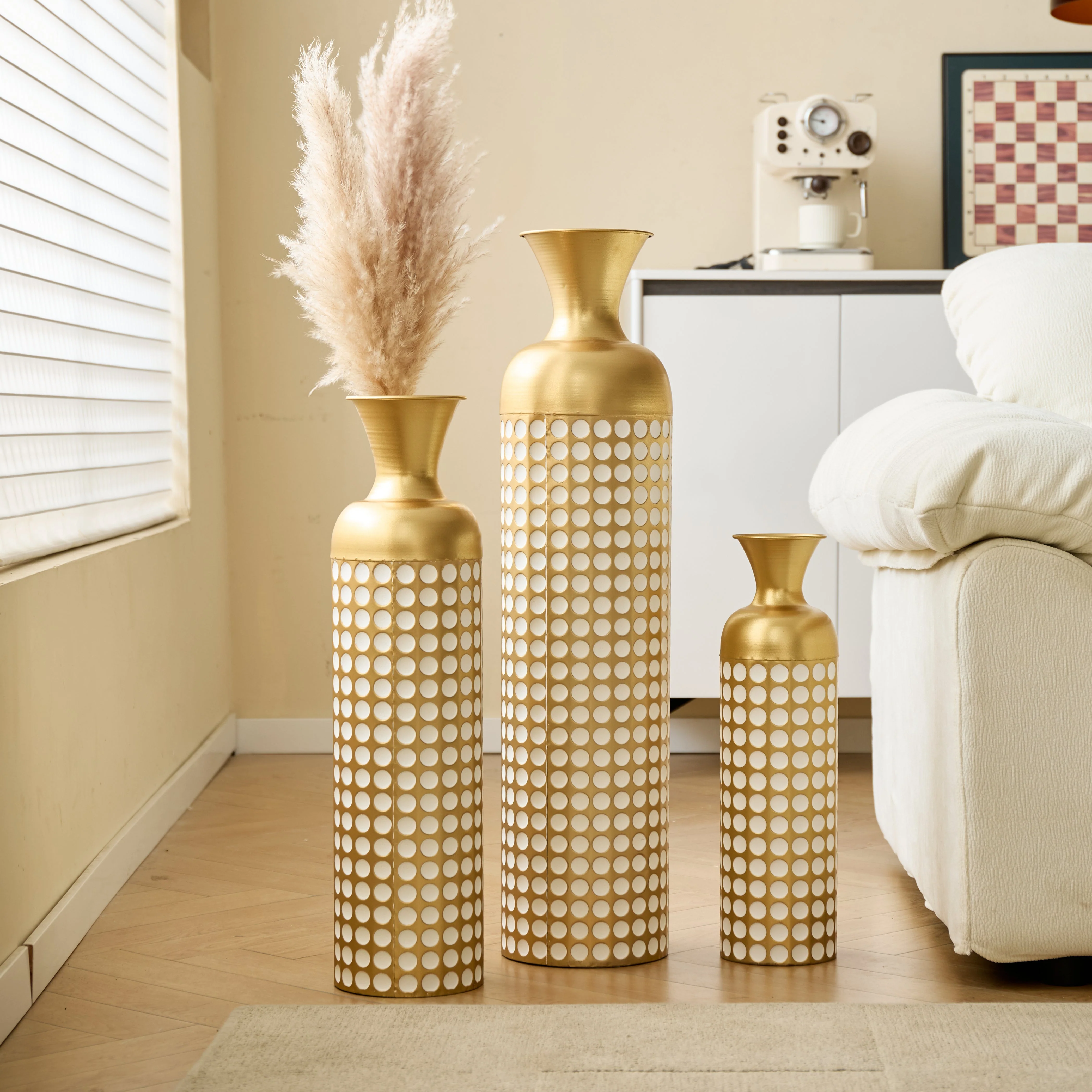 Floor Vase Set, 3 High Retro Vases 83/65/50cm, Decorative Metal Antique Gold - Image 6