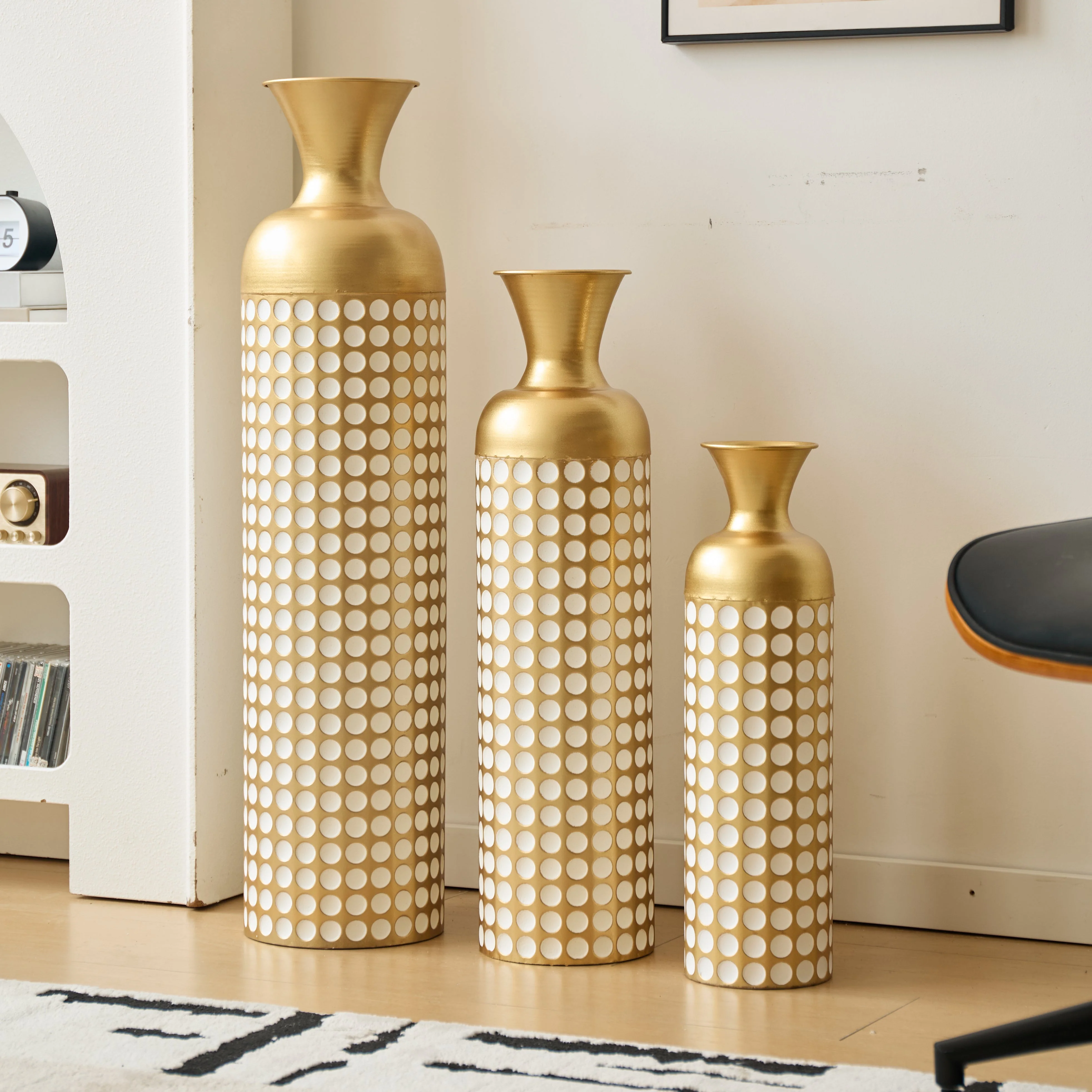 Floor Vase Set, 3 High Retro Vases 83/65/50cm, Decorative Metal Antique Gold - Image 7