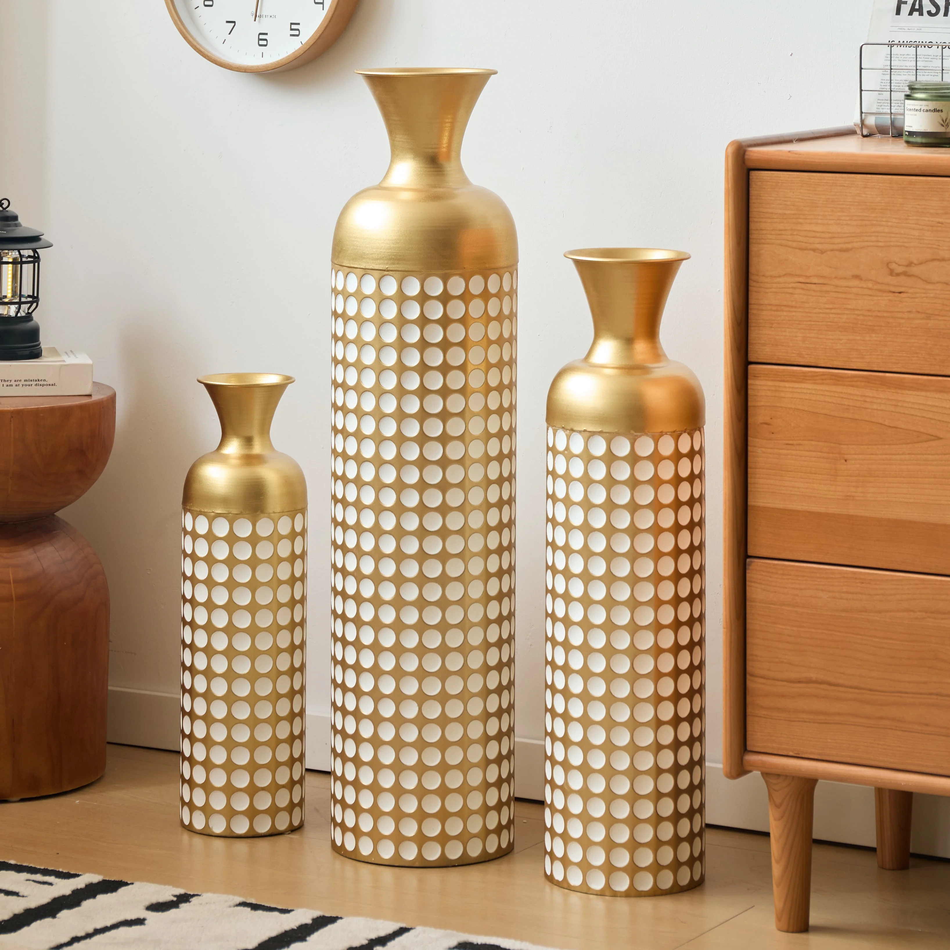 Floor Vase Set, 3 High Retro Vases 83/65/50cm, Decorative Metal Antique Gold - Image 9