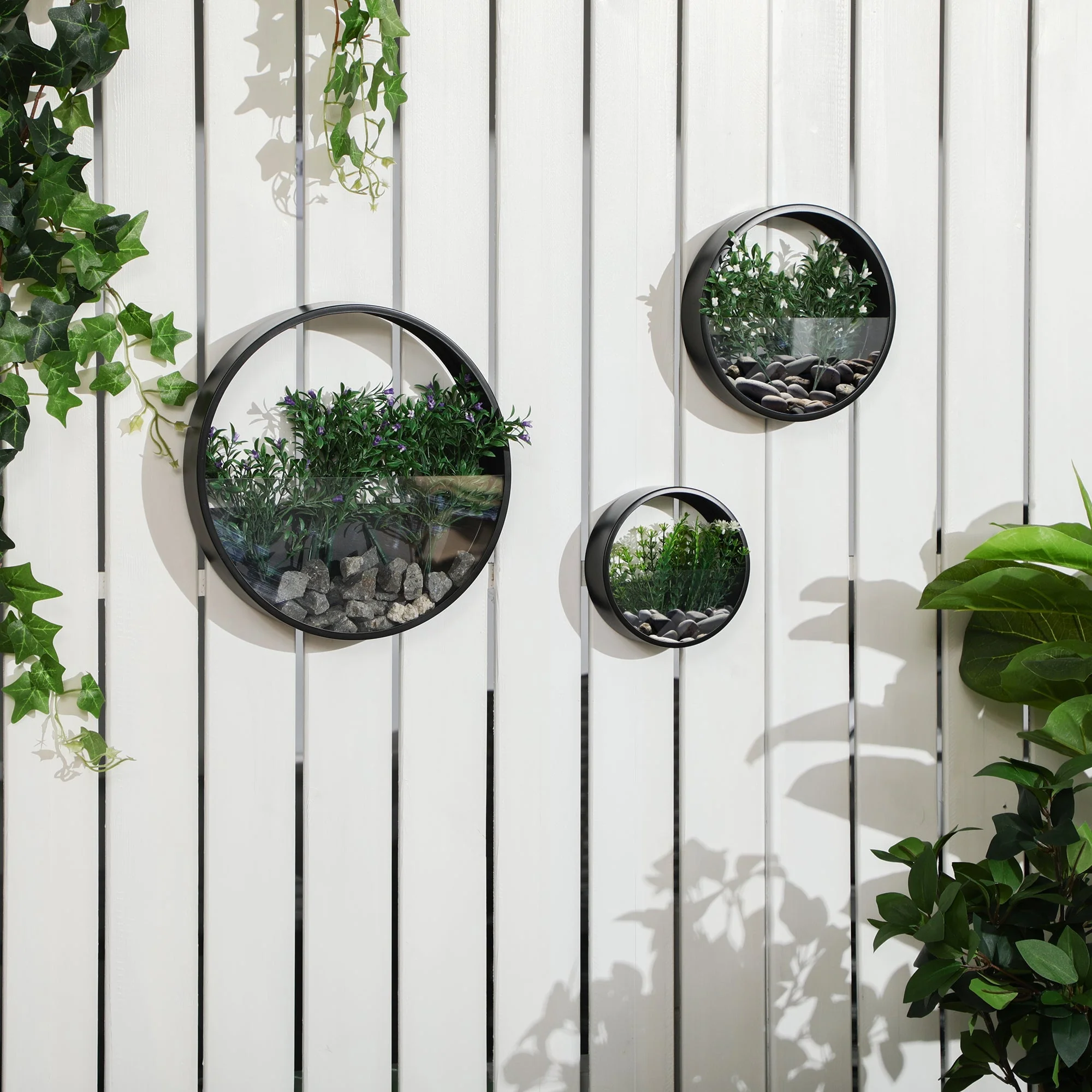 Flower Pots Set of 3 Wall Planters for Succulents & Cacti, Steel in Black - Image 2