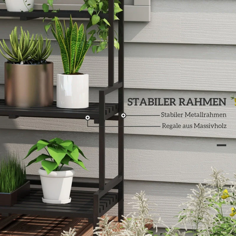 Flower Stand 3 Tiers 6 Hooks Indoor & Outdoor Metal Black - Image 6