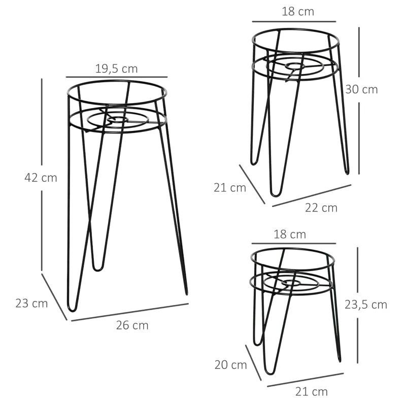 Flower Stand Set, 3-Piece Plant Stands for Pots, Black Metal - Image 3