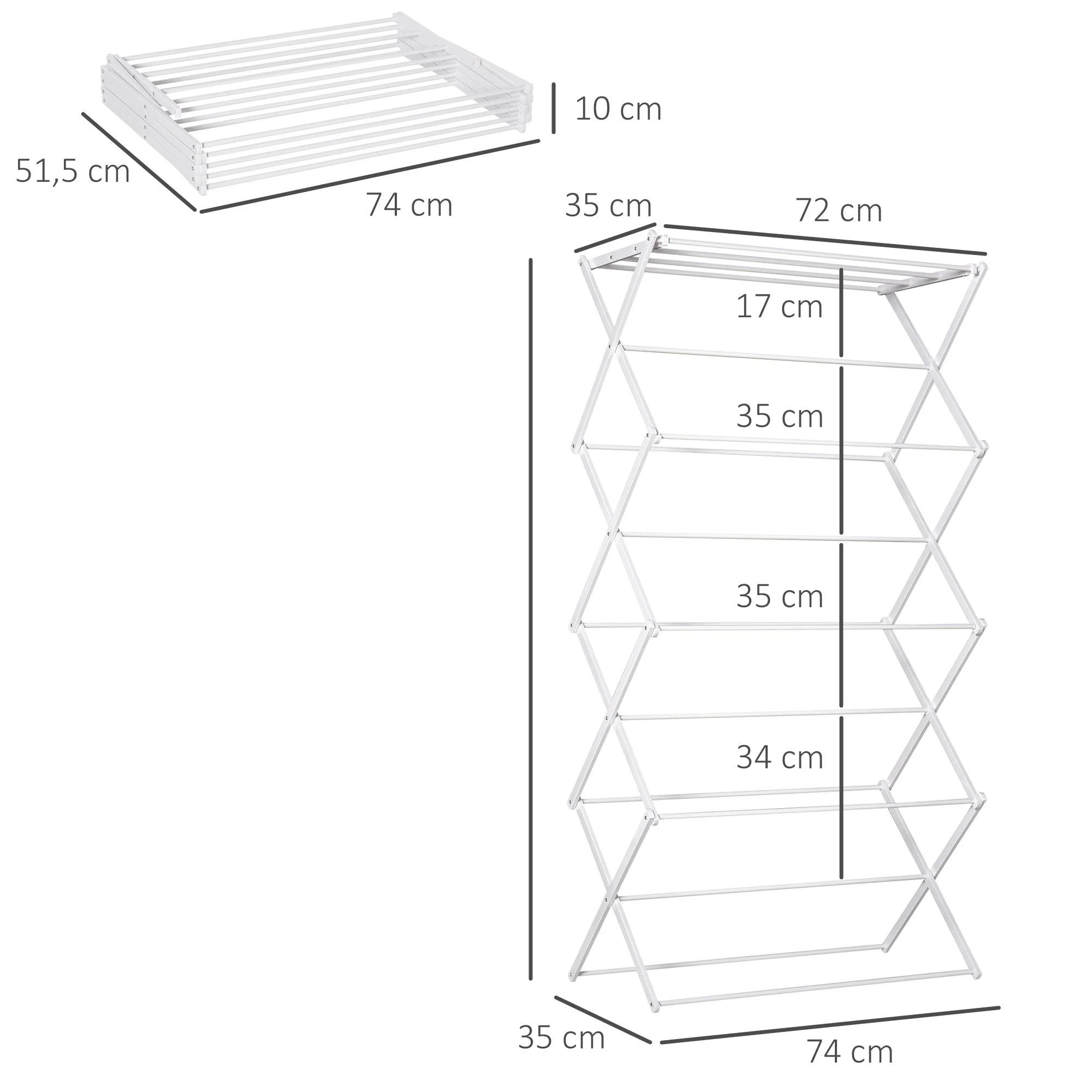 Foldable Clothes Airer, 8-Tier Tower Dryer, Metal Plastic White - Image 3
