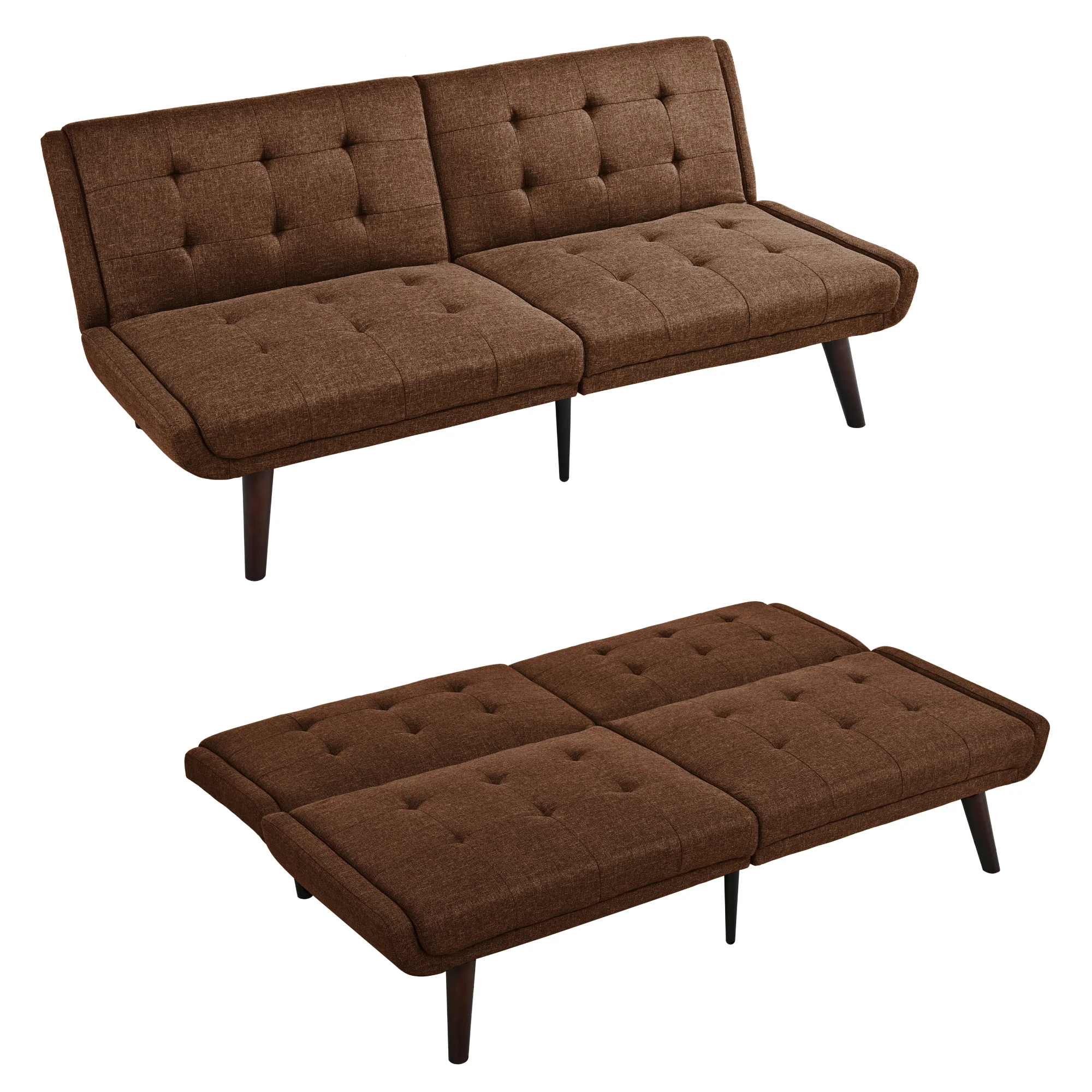 Foldable Futon Sofa Bed 146cm 5-Position Adjustable Backrest - Brown - Image 2
