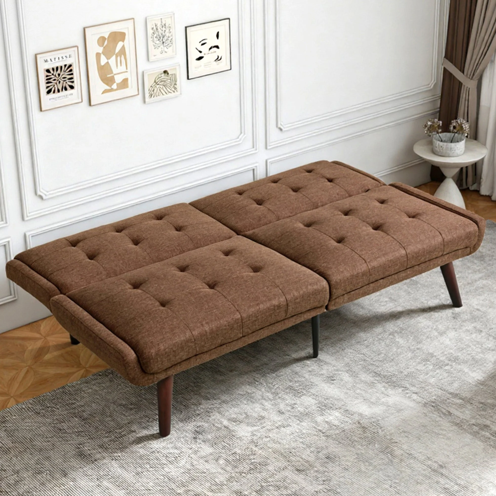 Foldable Futon Sofa Bed 146cm 5-Position Adjustable Backrest - Brown - Image 5