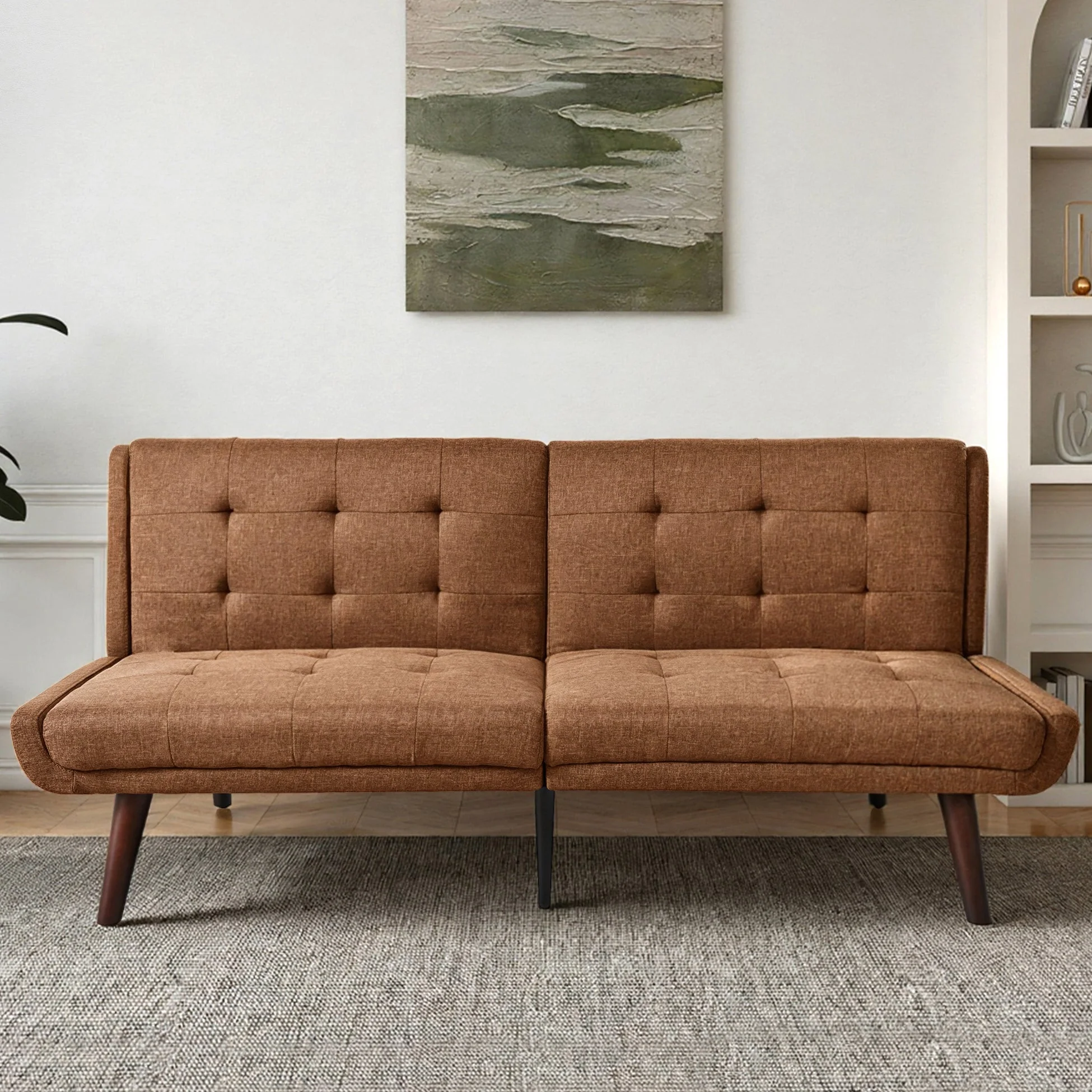 Foldable Futon Sofa Bed 146cm 5-Position Adjustable Backrest - Brown - Image 6