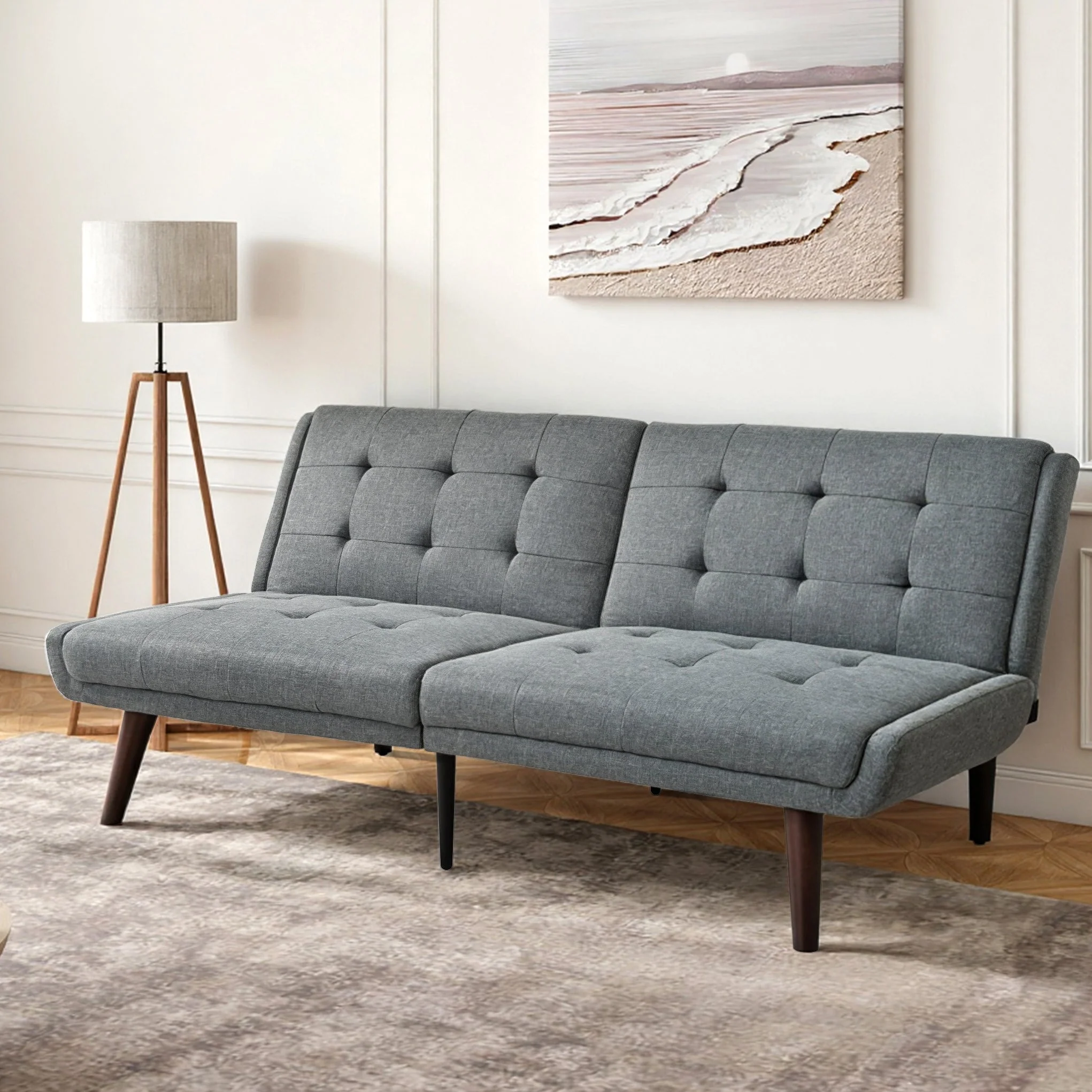 Foldable Futon Sofa Bed 146cm 5-Position Adjustable Backrest - Grey - Image 5