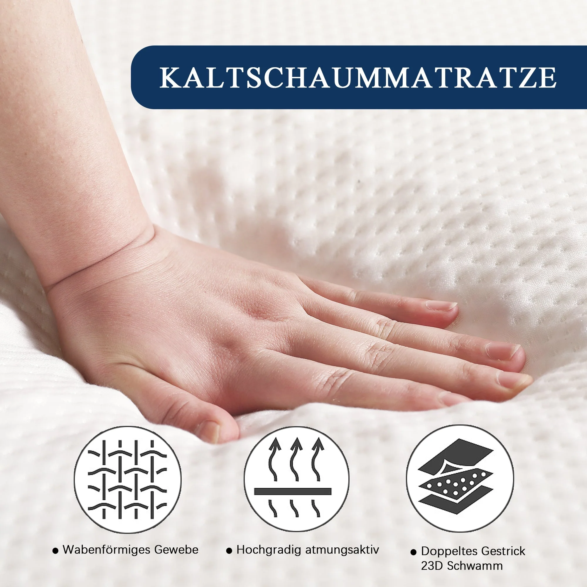 Foldable mattress, ergonomic breathable durable, white - Image 4