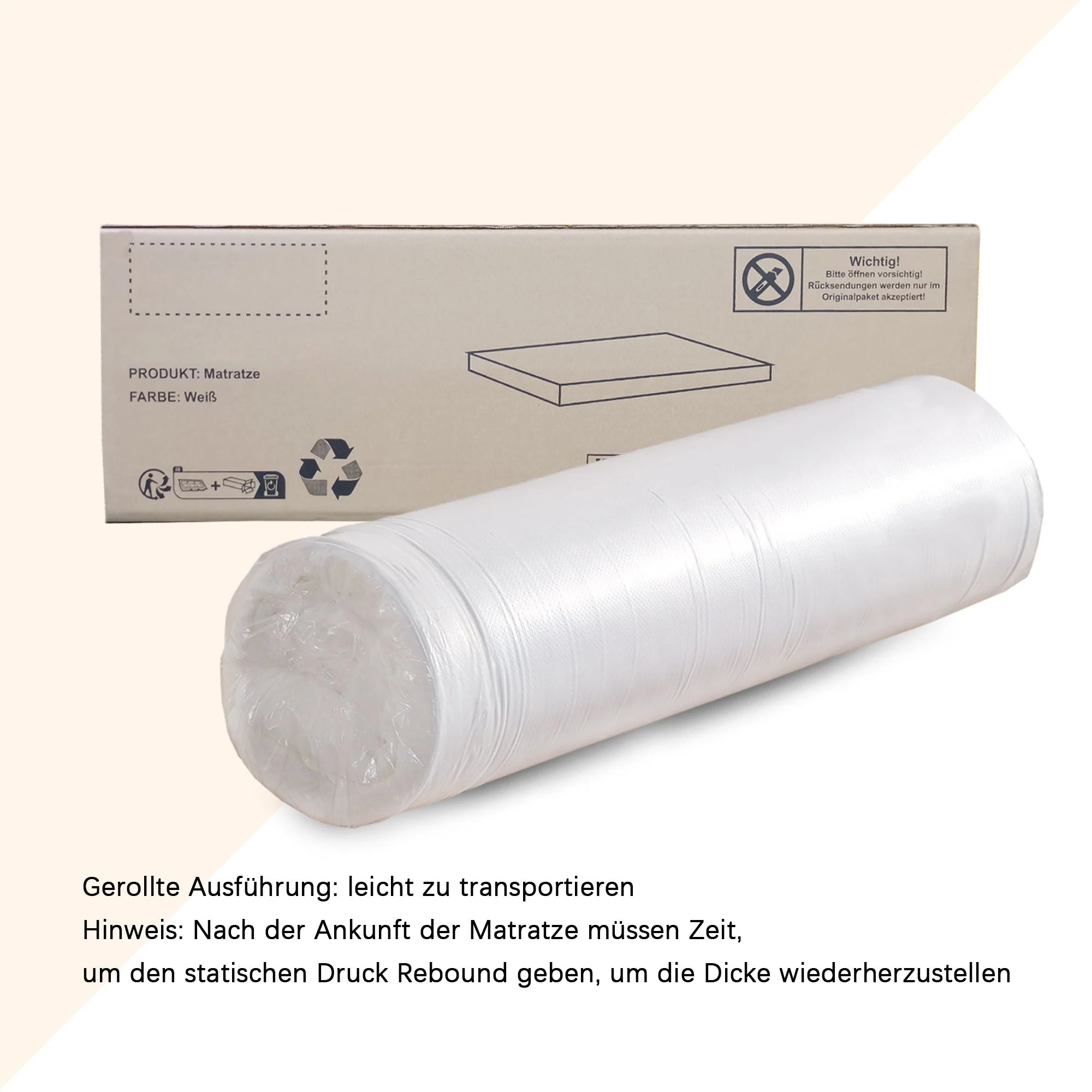 Foldable mattress, ergonomic breathable durable, white - Image 6