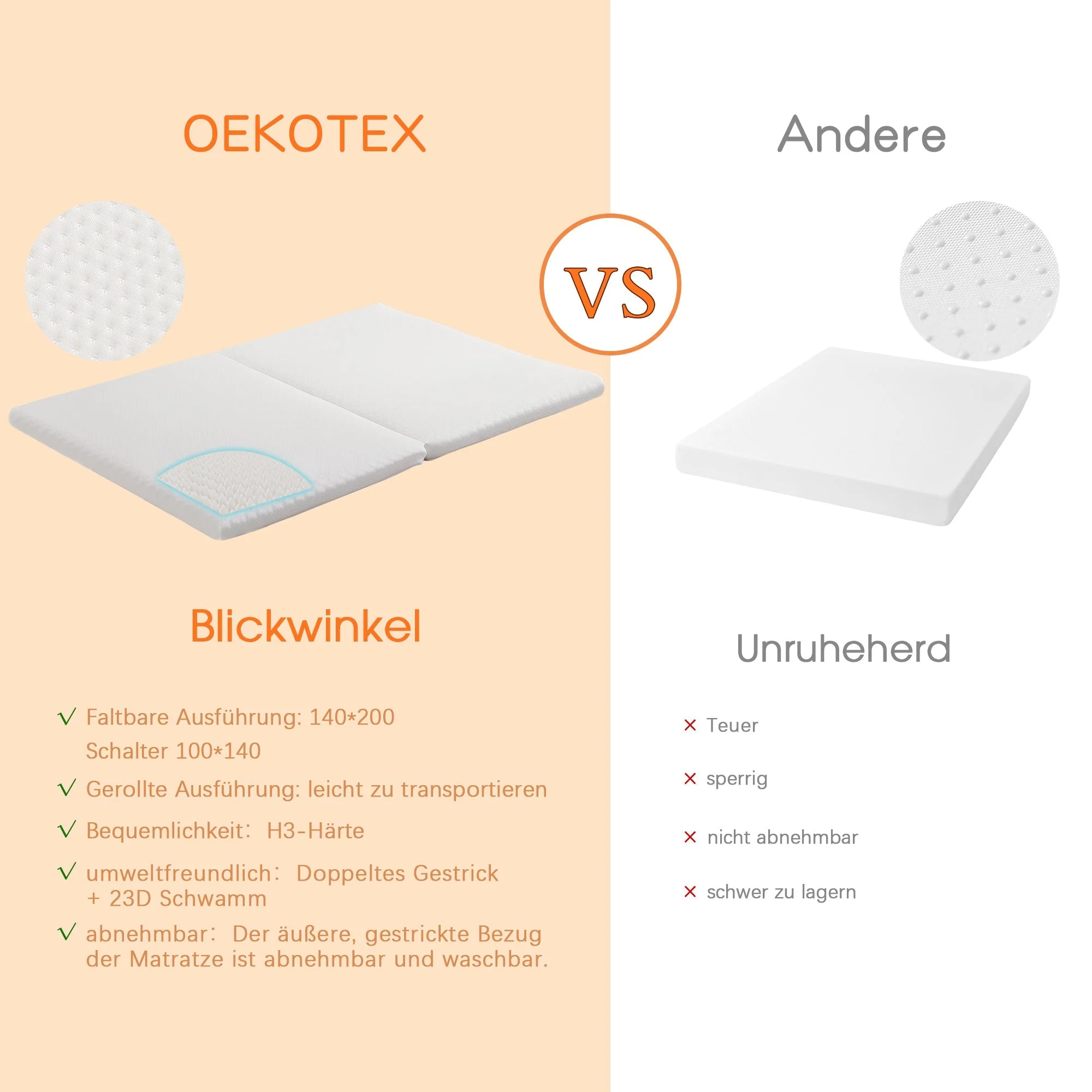 Foldable mattress, ergonomic breathable durable, white - Image 7