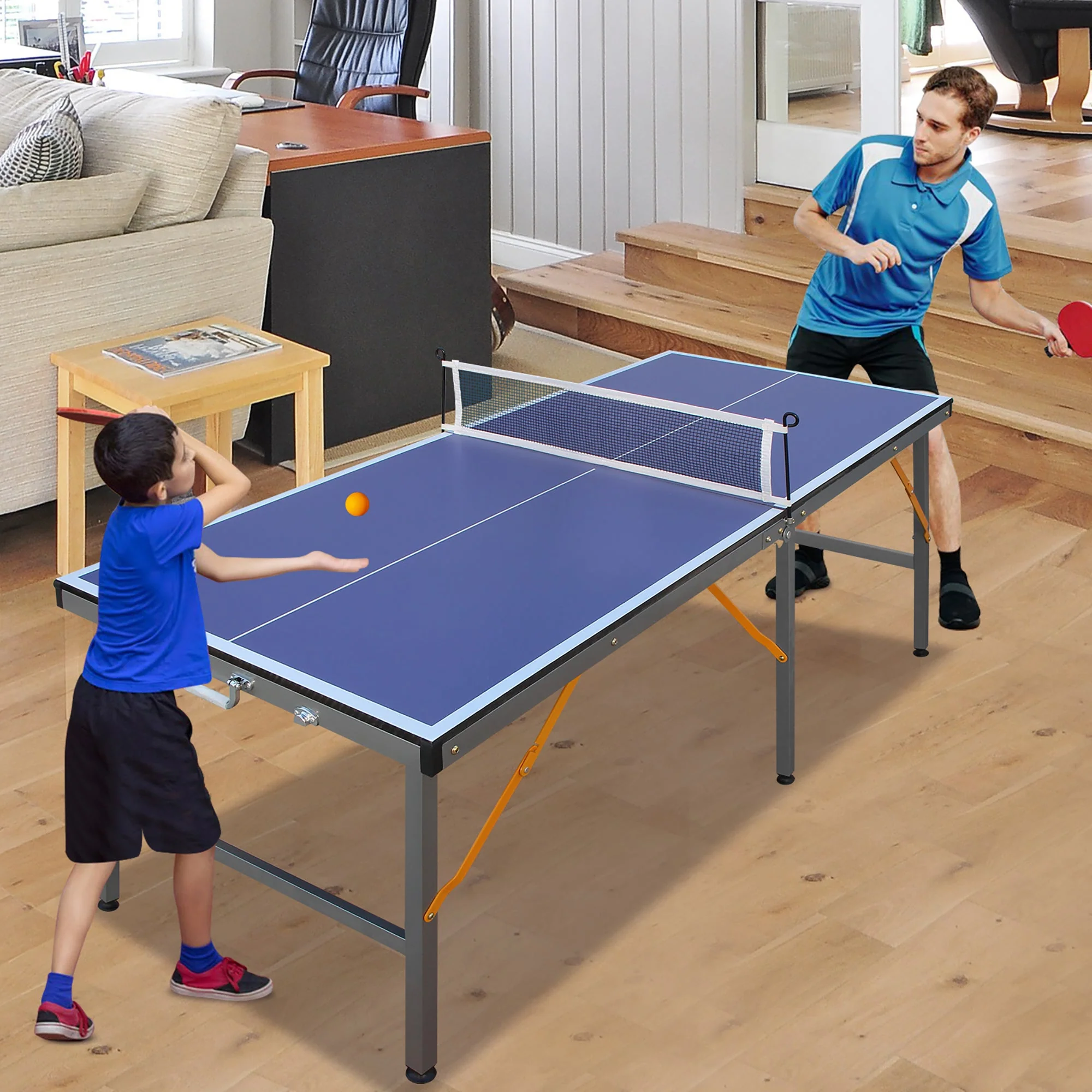 Foldable Ping Pong Table with Net & Paddles Set, Indoor/Outdoor, Blue