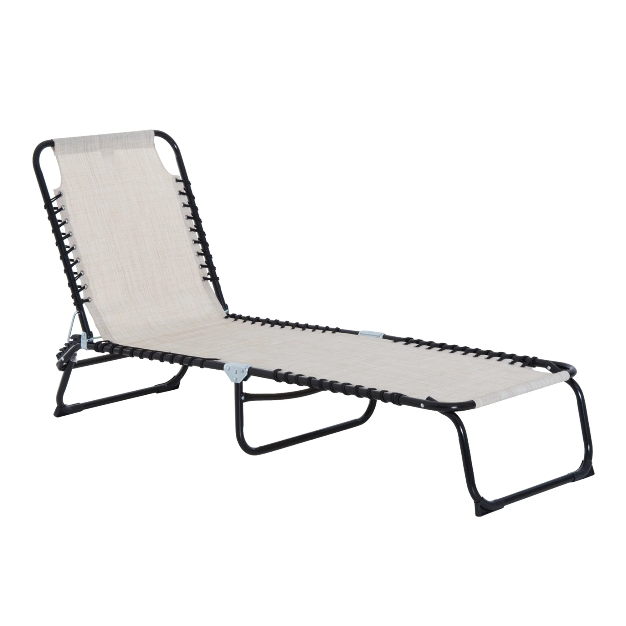 Foldable Sun Lounger 4-Position Adjustable Backrest Steel Mesh Fabric, Beige - Image 2