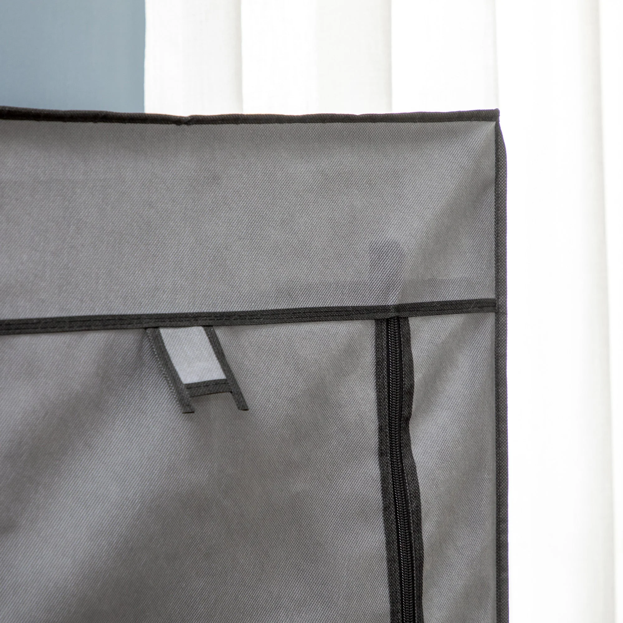 Foldable Wardrobe with Zipper Storage, Non-Woven Fabric, Dark Grey - Image 8