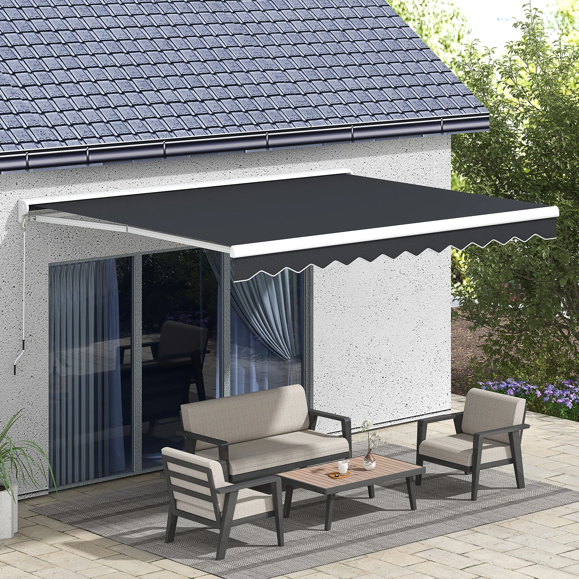 Folding Arm Awning 4x3m Electric Hand Crank Remote Control, Aluminum Grey - Image 2