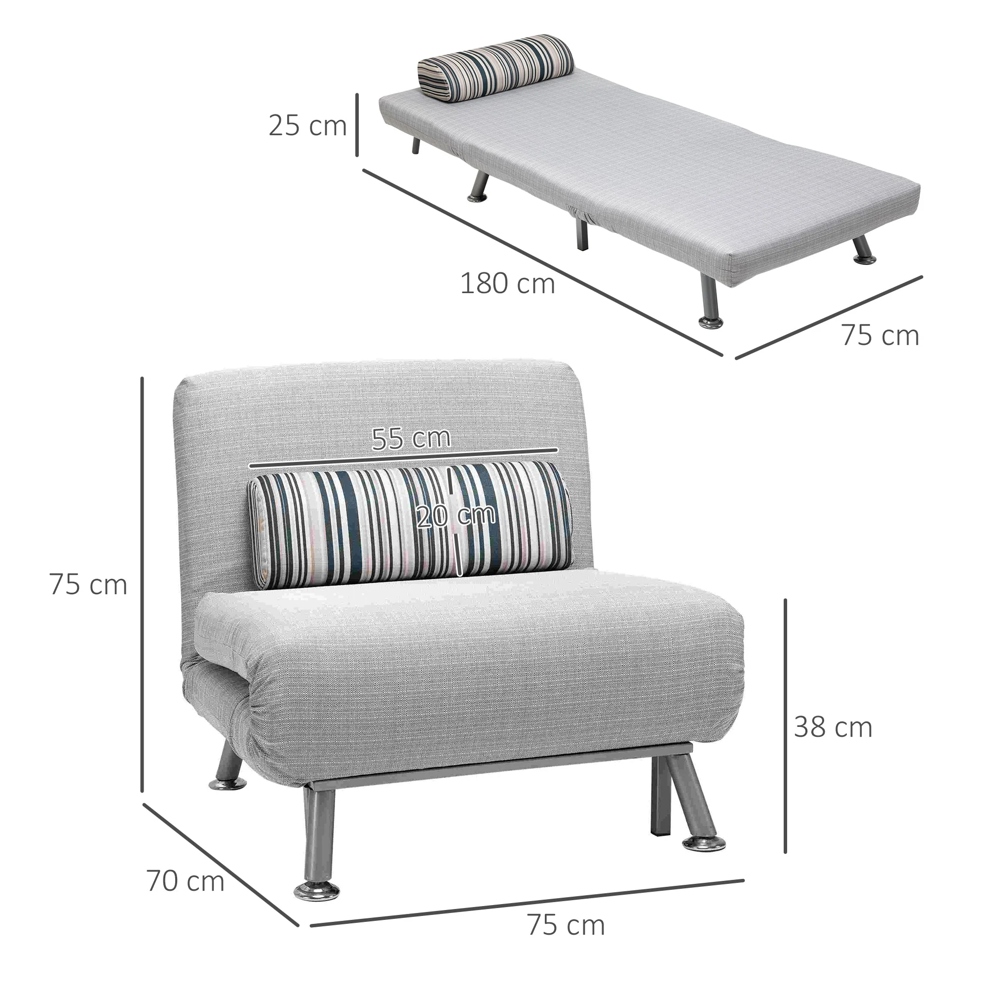 Folding Bed Sleeper Chair Guest Bed Sofa, Folding Mattress Metal, Grey 75x70x75cm - Image 3