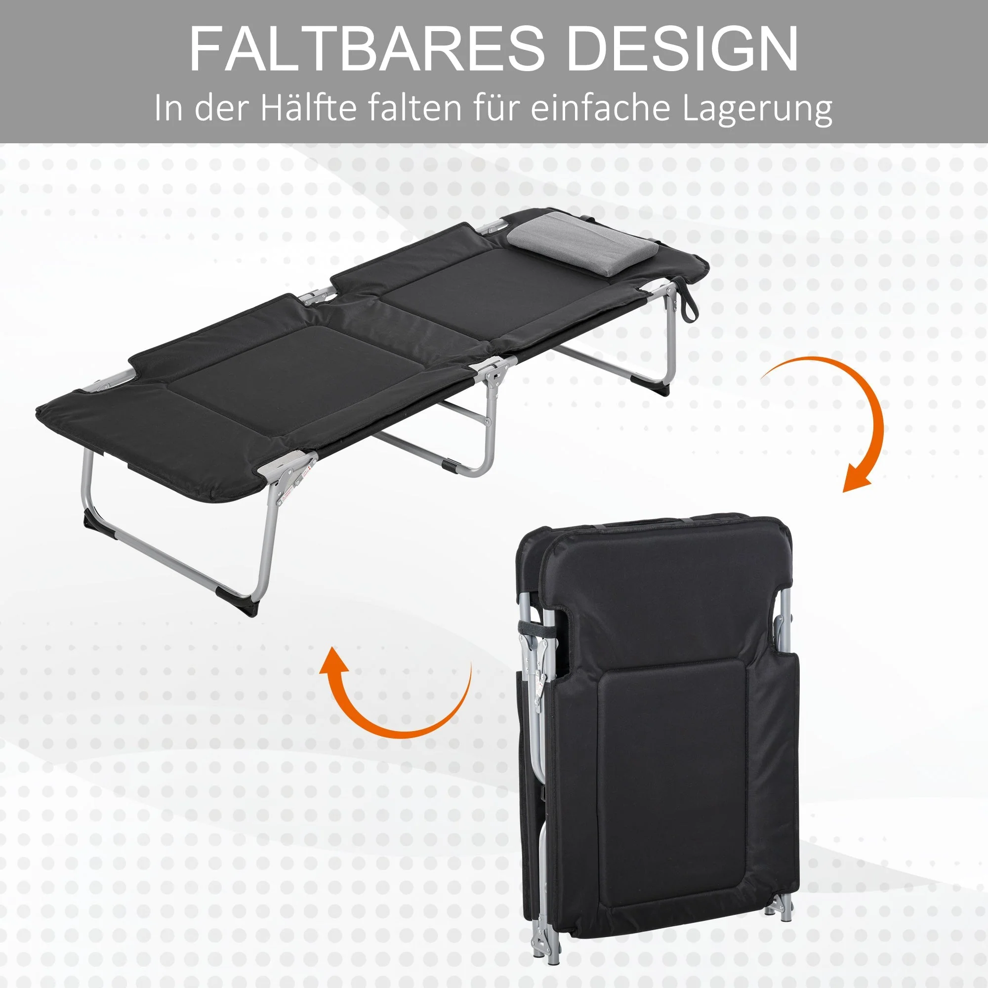 Folding Camping Bed Lightweight Portable with Pillow, Black Silver - Image 5