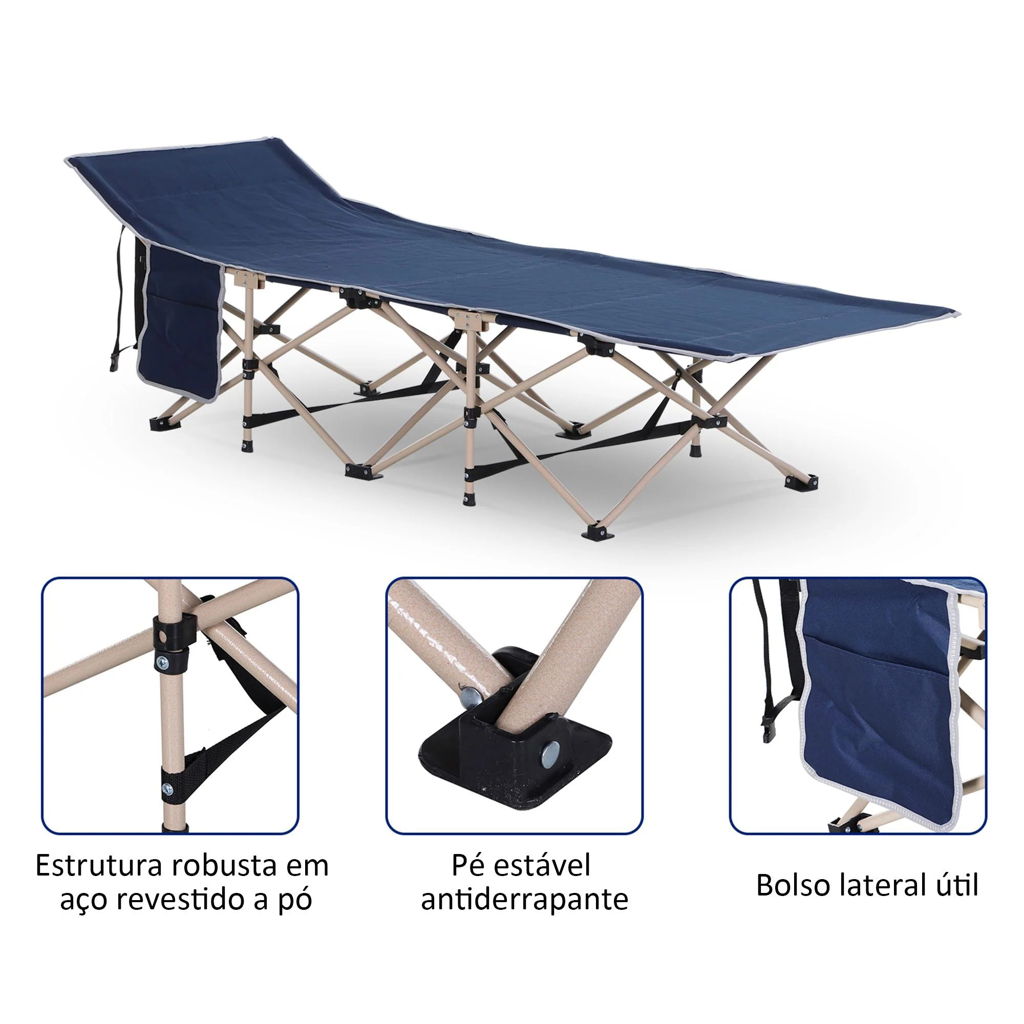 Folding Camping Bed with Storage Bag, Steel and Oxford, Blue - Image 6