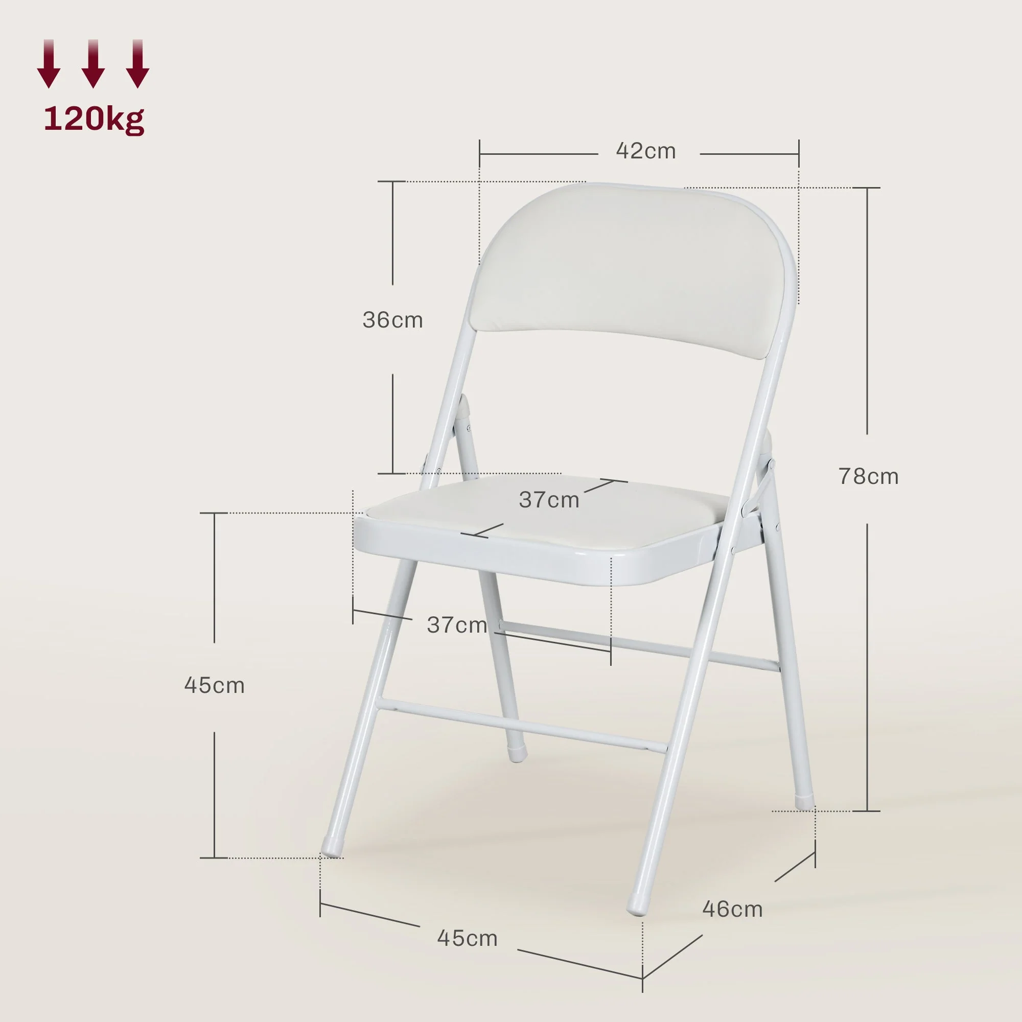 Folding Camping Chair, Padded, Foldable, 120 kg Load, White - Image 3
