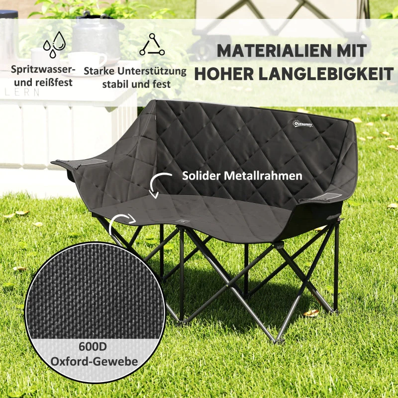 Folding Chair, 2-Seater Camping with Cooler Bags, 250 kg Load, Padded, Metal - Image 5