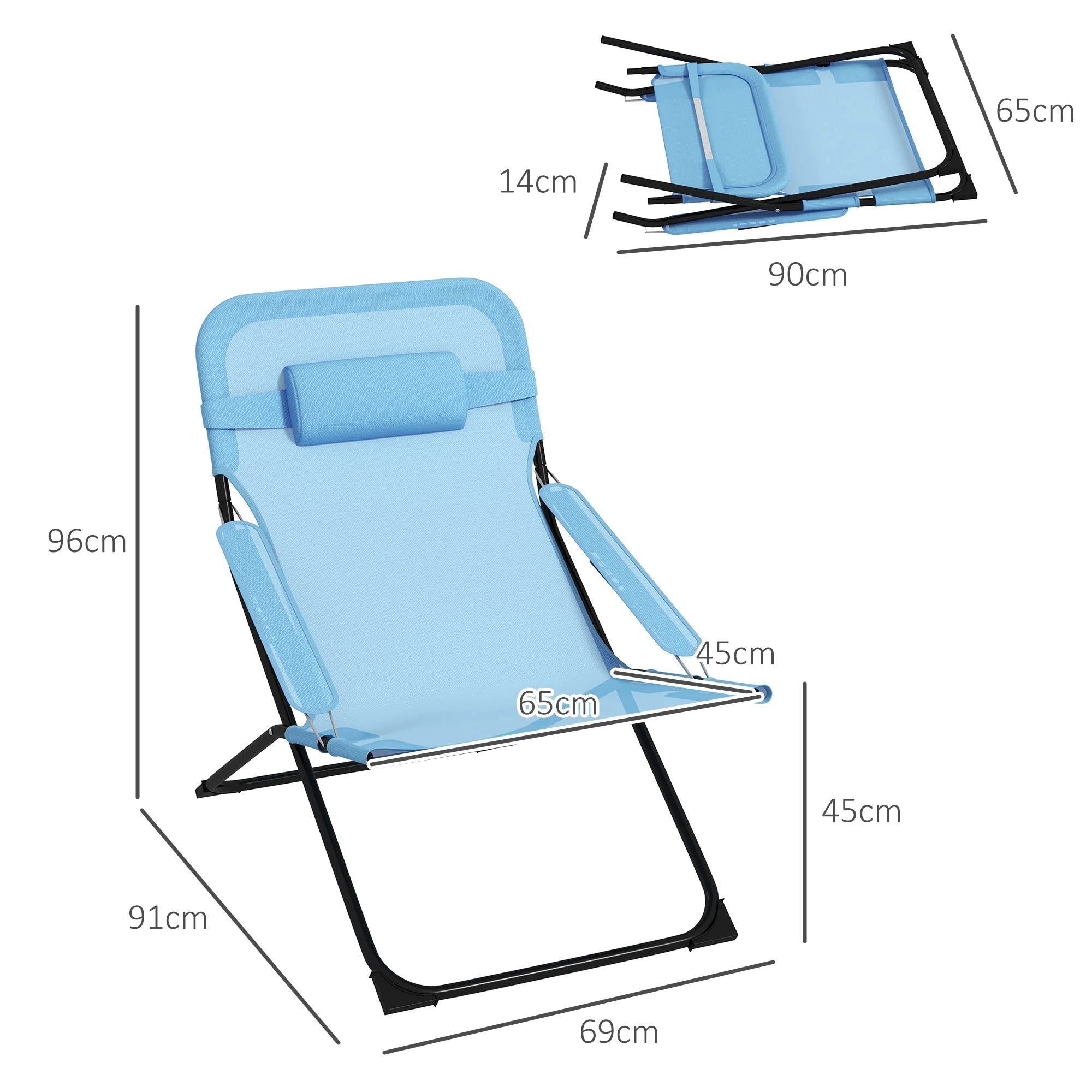 Folding Chair Adjustable Backrest Camping Pillow Mesh Blue - Image 3