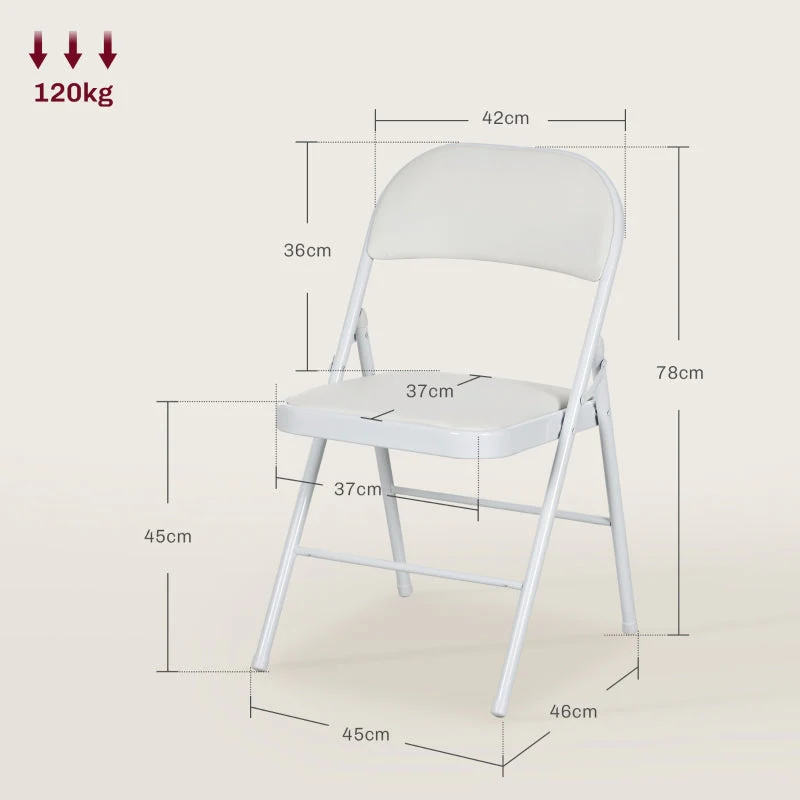 Folding Chairs, Portable Office with Cushions, Faux Leather White - Image 3