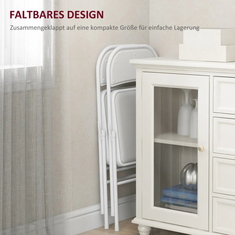 Folding Chairs, Portable Office with Cushions, Faux Leather White - Image 6