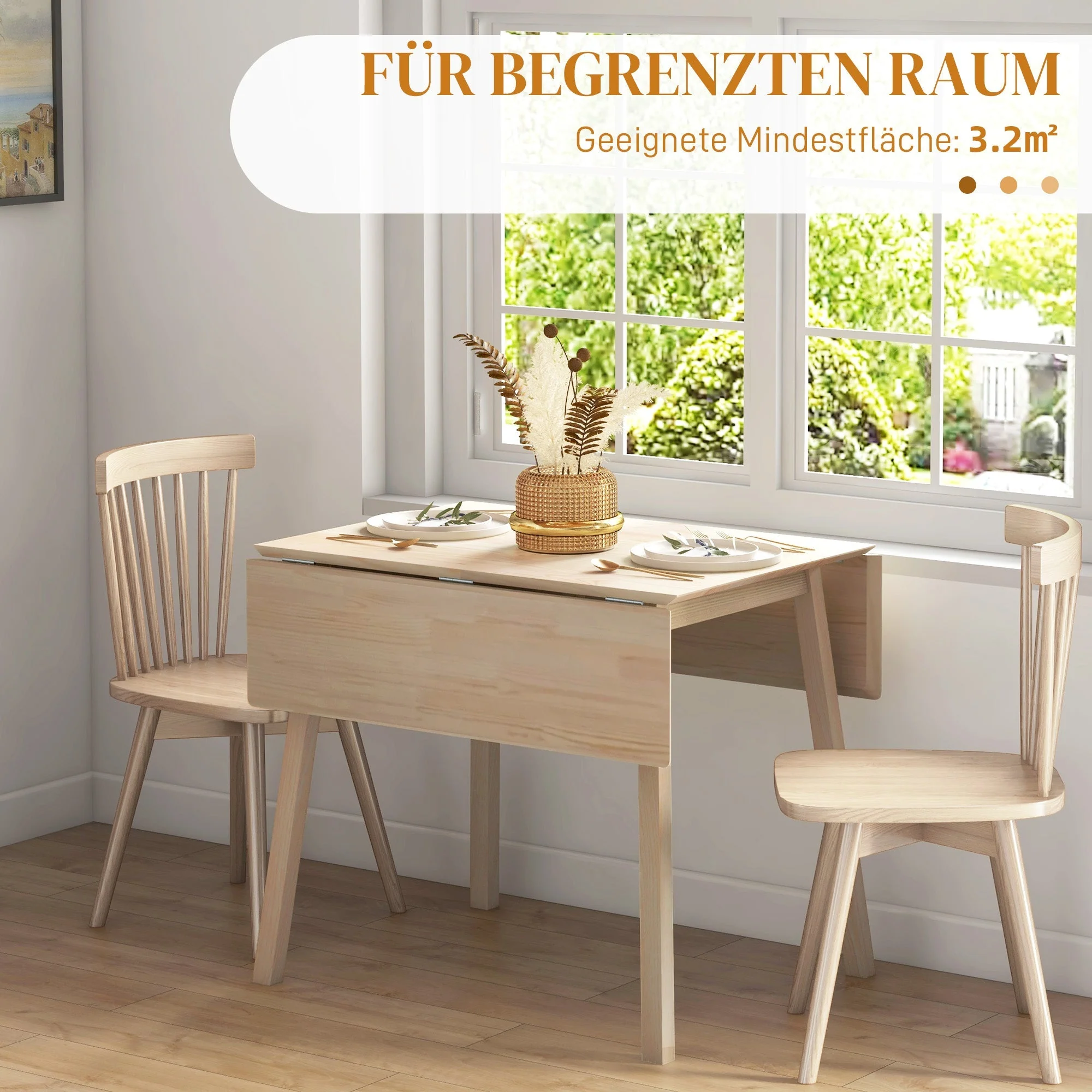 Folding Dining Table, 2-4 Person Small Space 110x86x75cm, Wood Natural Finish - Image 6