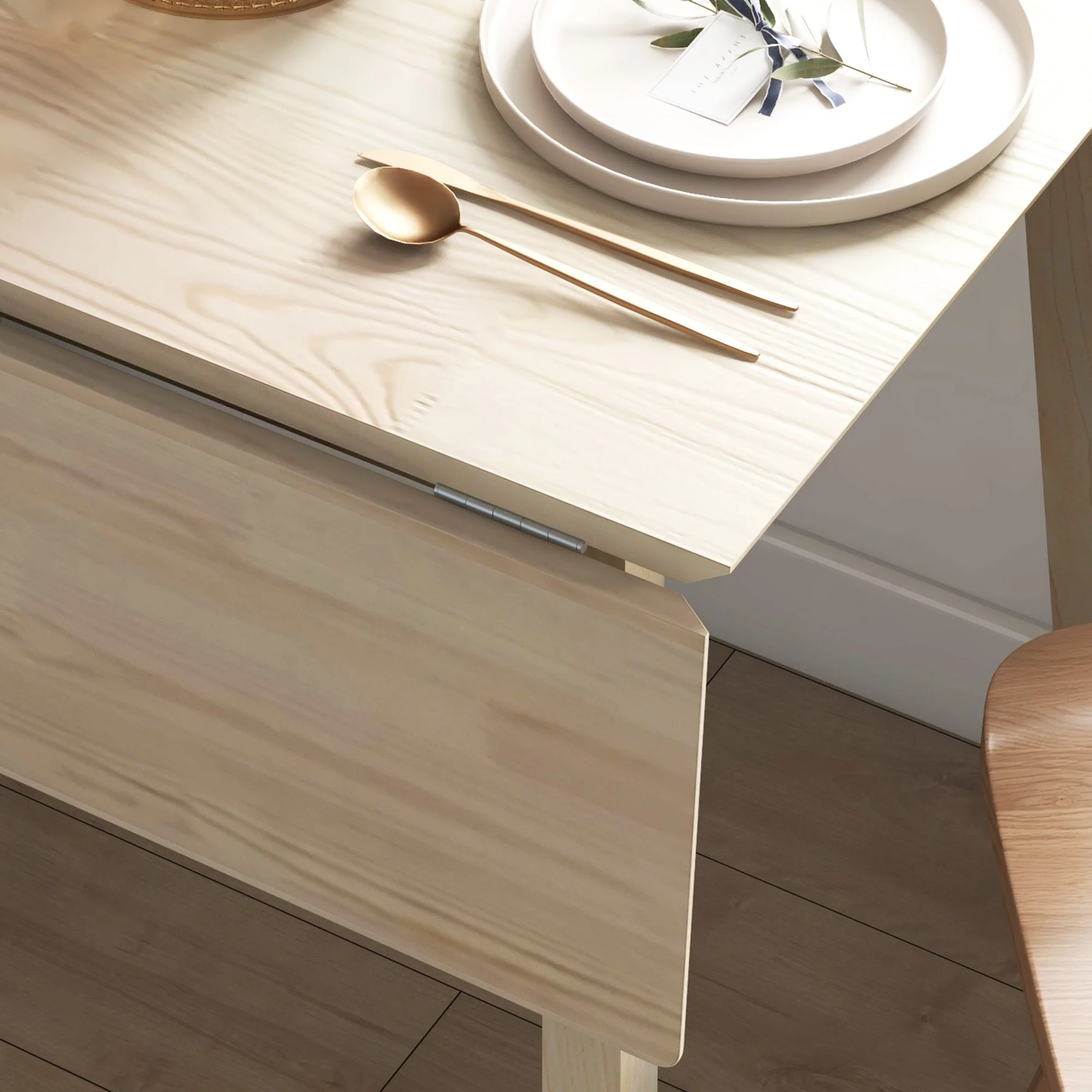 Folding Dining Table, 2-4 Person Small Space 110x86x75cm, Wood Natural Finish - Image 8