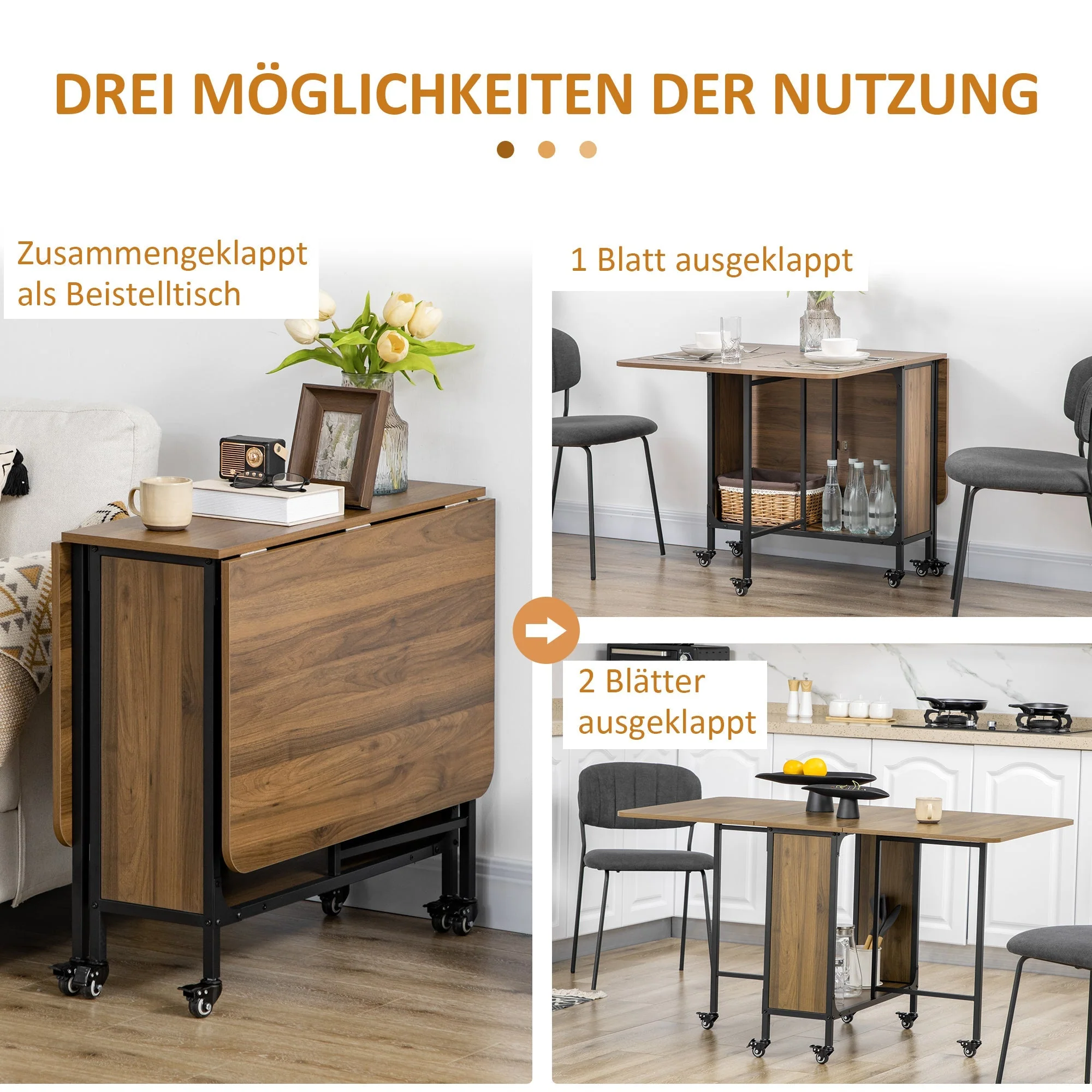 Folding Dining Table, 6 Person, Storage, Light Brown - Image 4