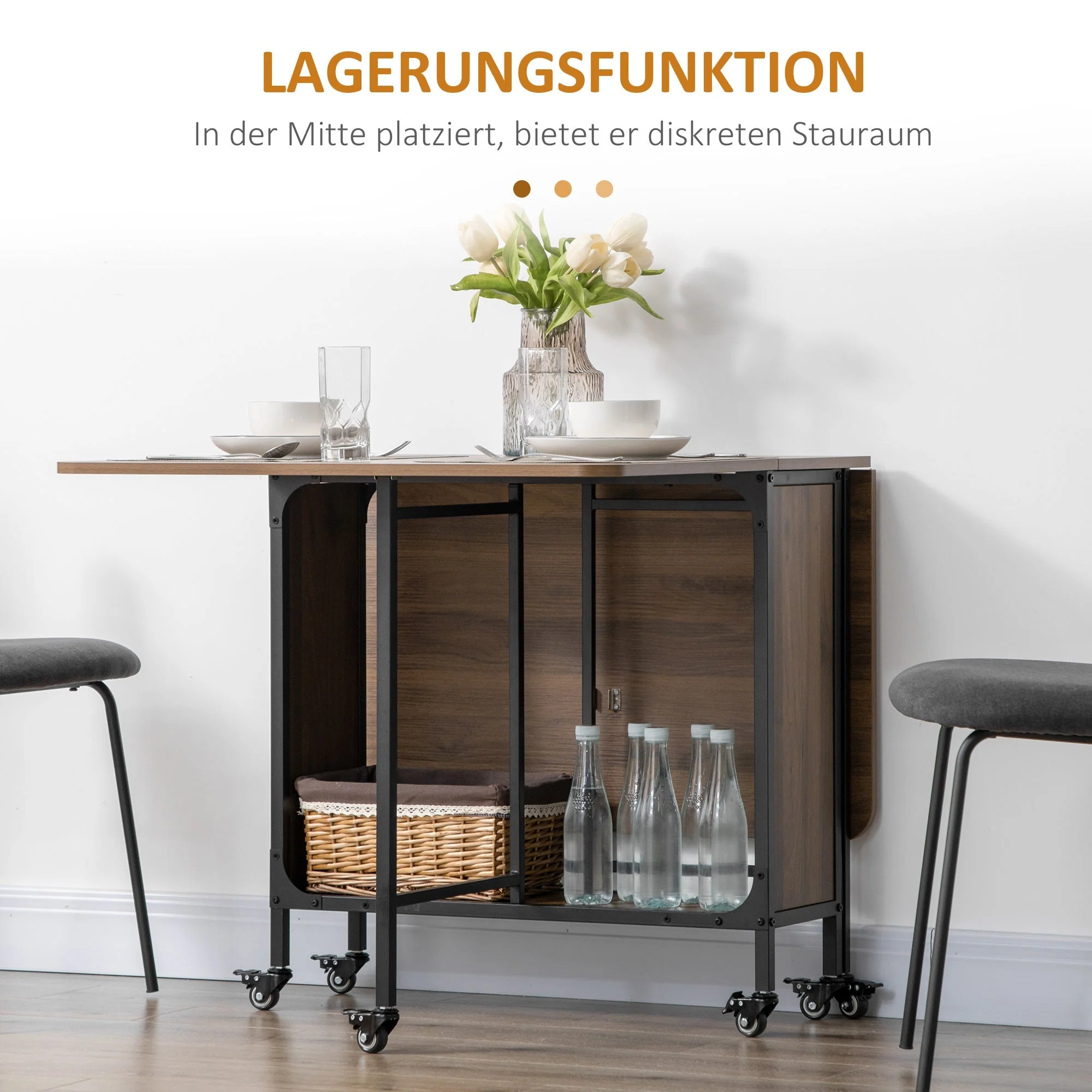 Folding Dining Table, 6 Person, Storage, Light Brown - Image 5