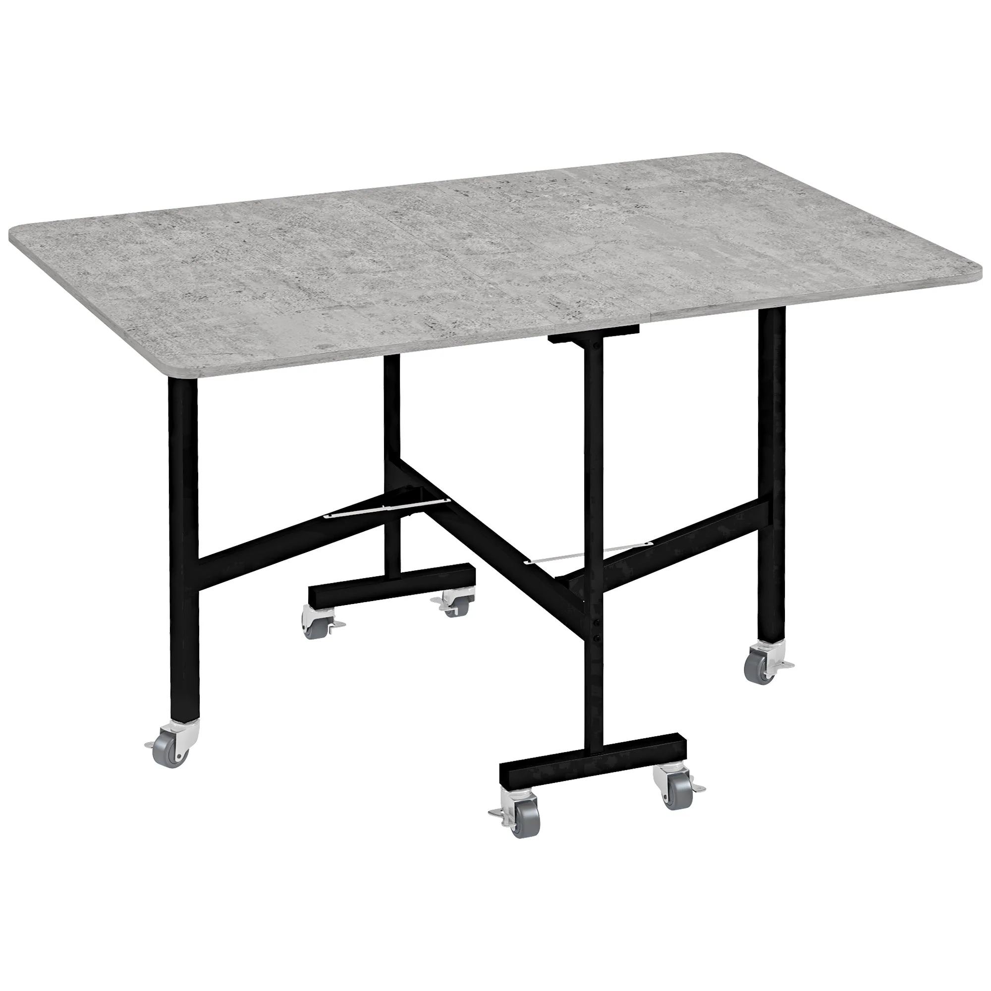 Folding Dining Table, Extendable 4-6 People Wheels Steel Legs