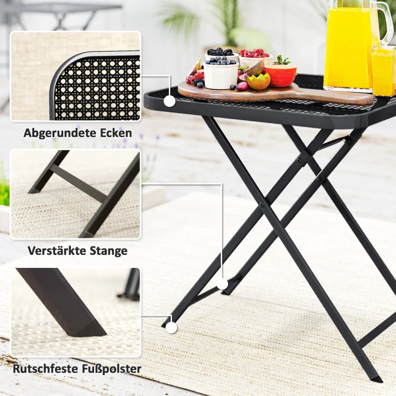 Folding Garden Table 70 x 70 cm, Weatherproof Steel, Black - Image 7