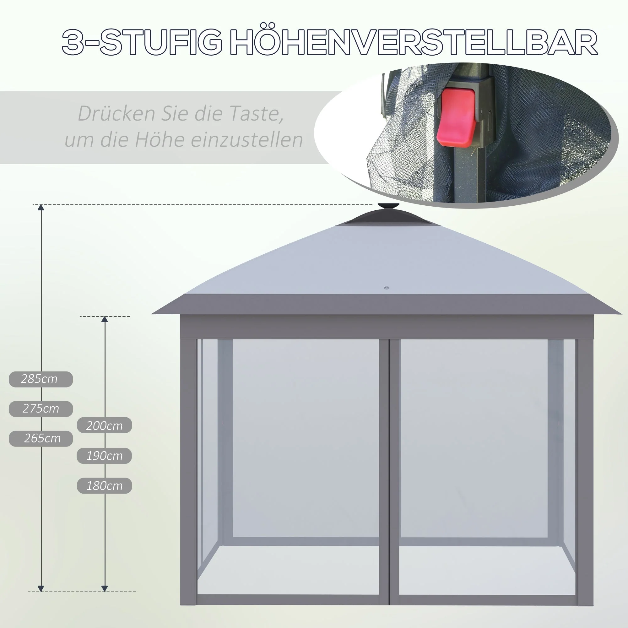 Folding Gazebo 3.3x3.3m Pop-Up LED USB Mesh Side Panels, Grey Oxford Fabric - Image 6