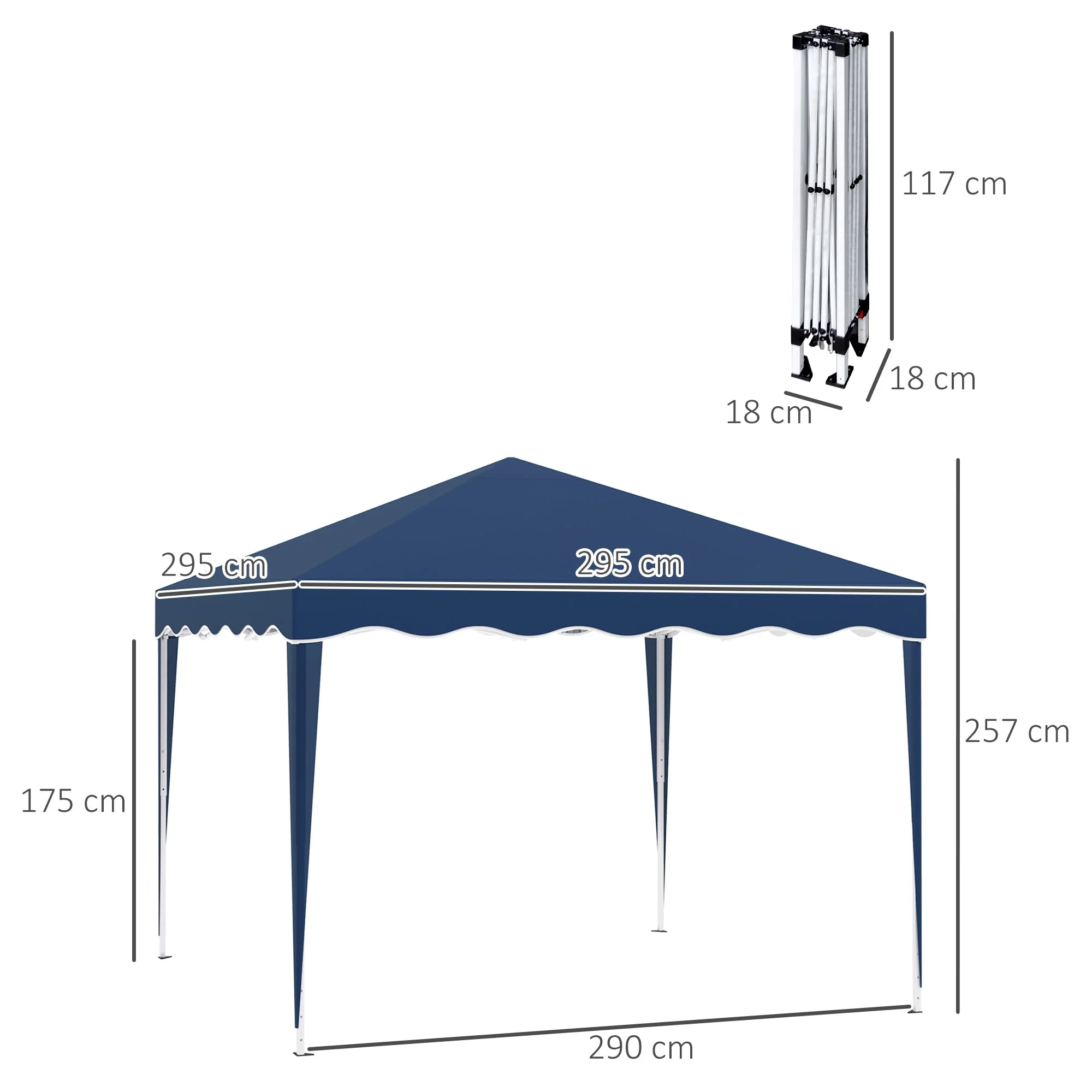Folding Gazebo 3x3m, Height Adjustable with Carry Bag, Steel and Oxford Blue - Image 3