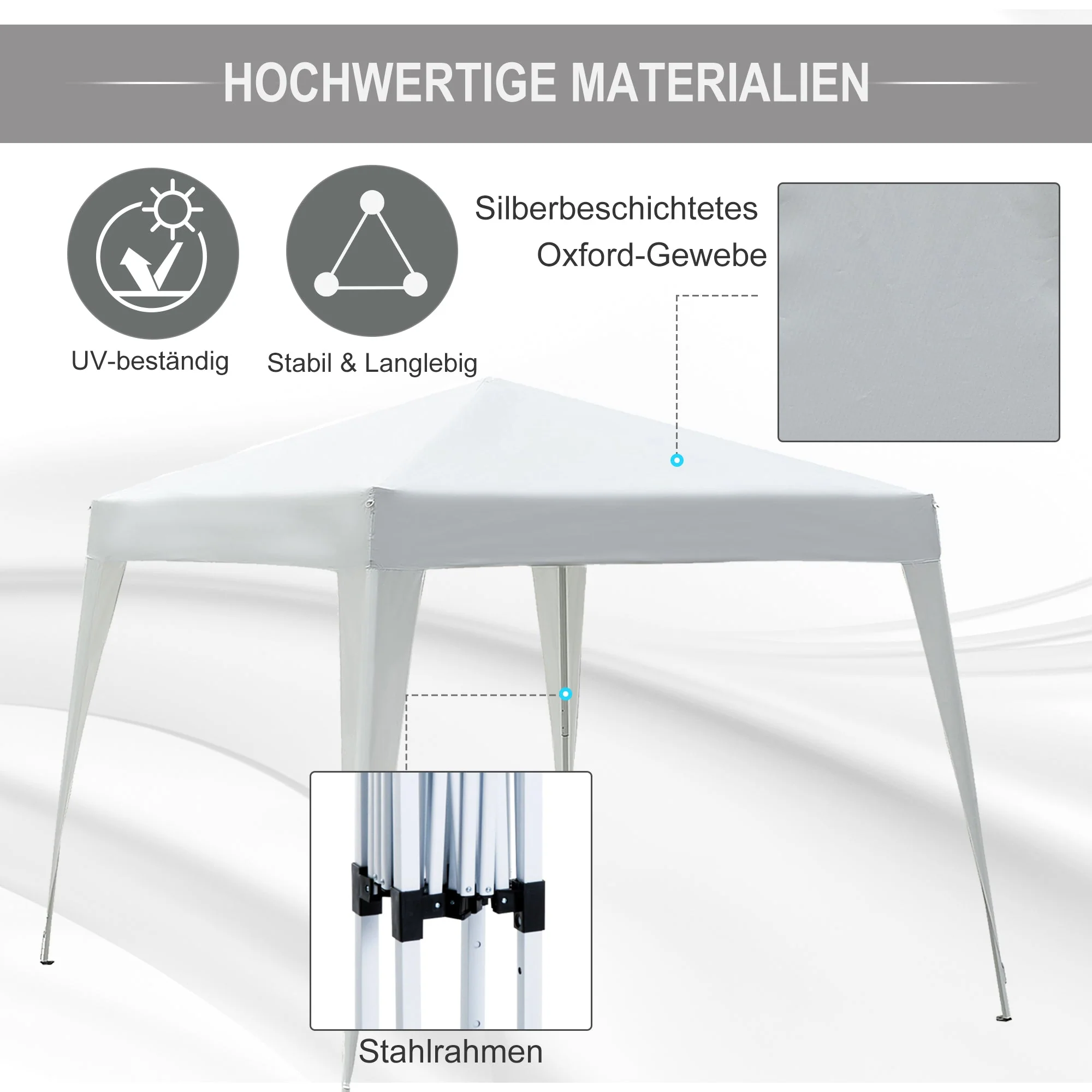 Folding Pavilion 2.4x2.4m Party Tent UV Protection Portable, Steel White - Image 4