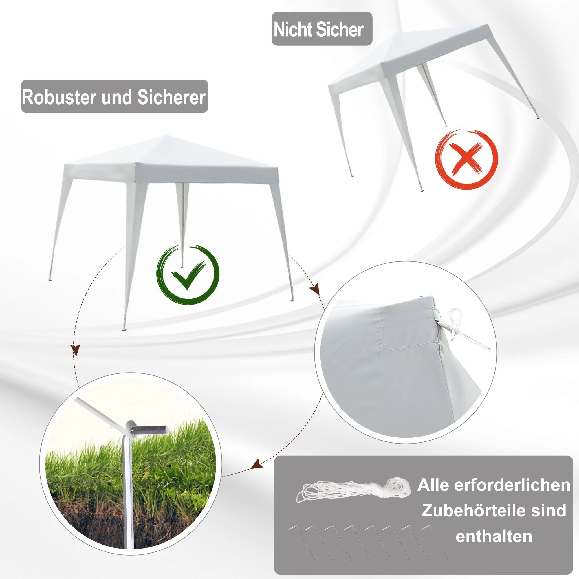 Folding Pavilion 2.4x2.4m Party Tent UV Protection Portable, Steel White - Image 6