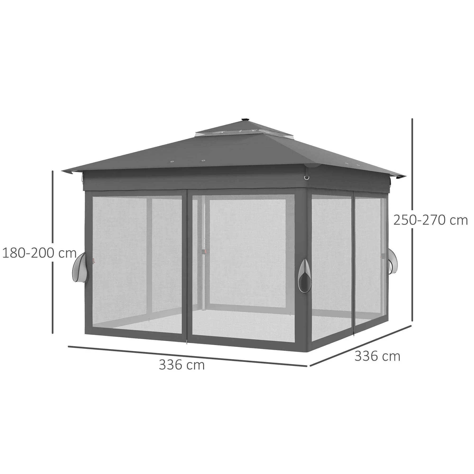 Folding Pavilion 3x3m LED Lighting Double Roof Net Curtains Dark Grey - Image 3
