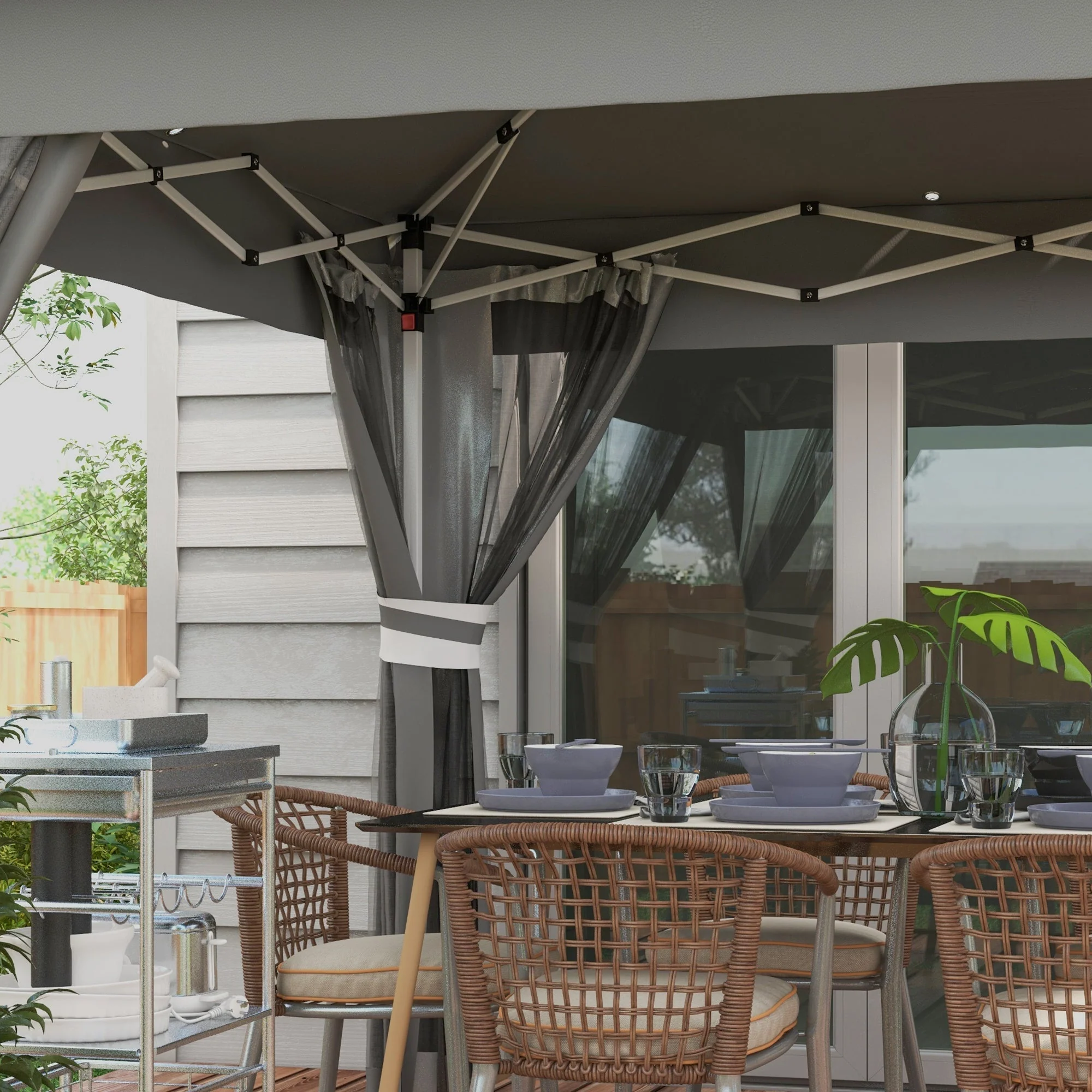 Folding Pavilion 3x3m LED Lighting Double Roof Net Curtains Dark Grey - Image 8