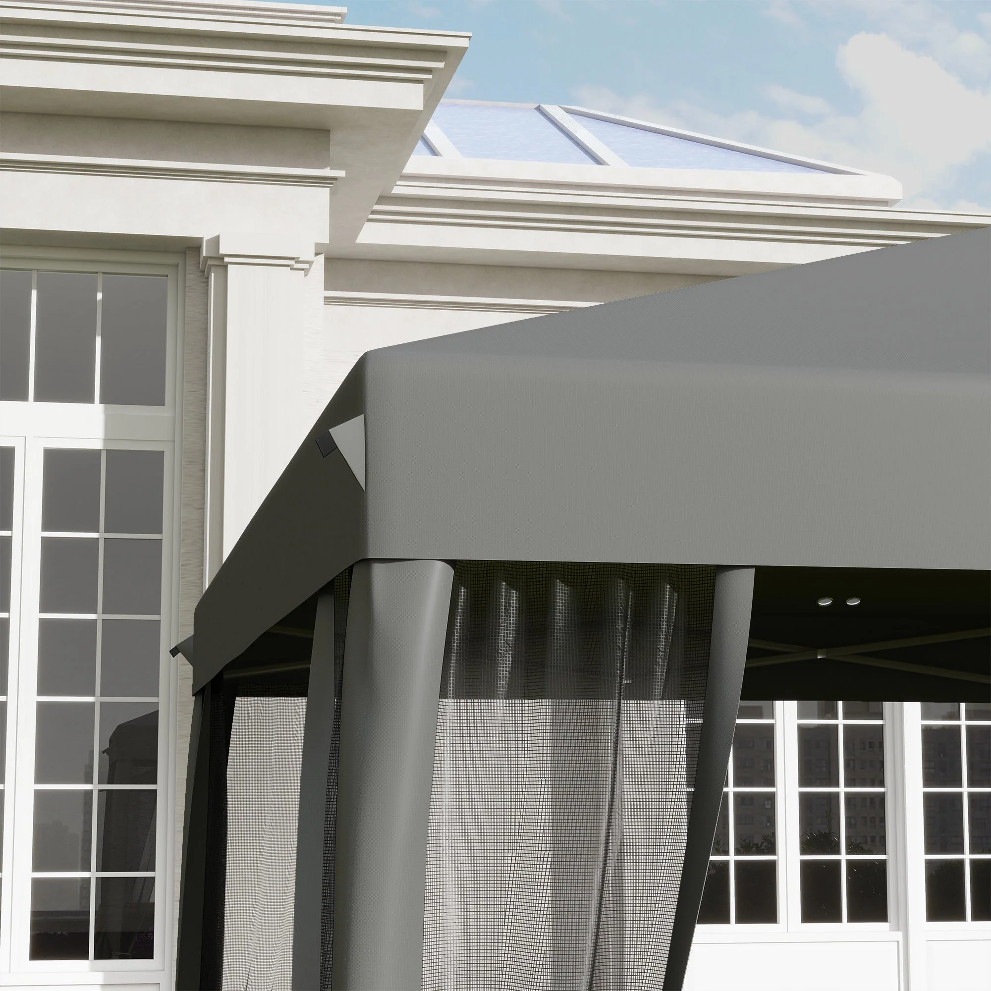 Folding Pavilion/Tent 3x3m Side Walls Carrying Bag Metal Oxford Light Grey/Black - Image 7