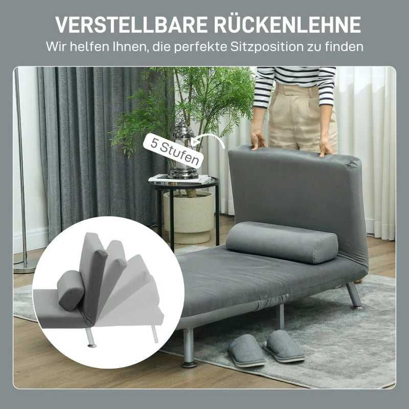 Folding Recliner Chair, Bed Function, Adjustable Backrest, Velvet, Grey - Image 5