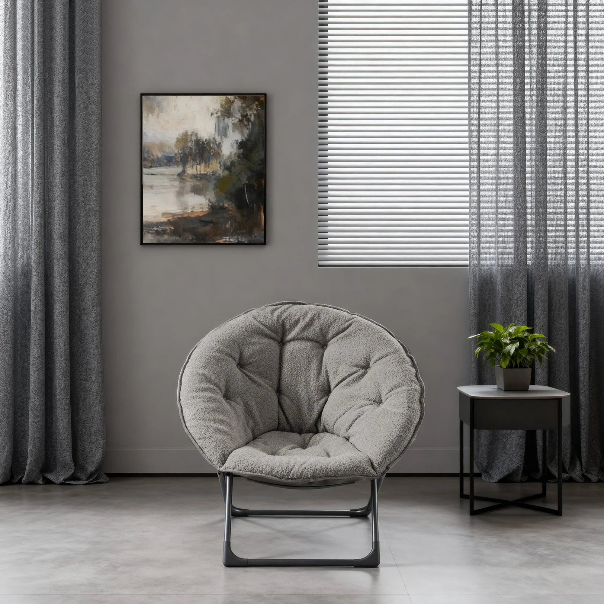 Folding Saucer Moon Chair Portable Soft Sheep's Wool - Grey - Image 4