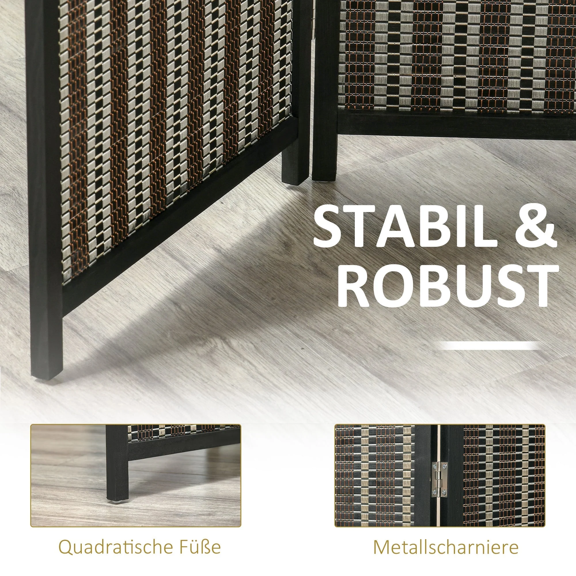 Folding Screen 4-Part, 180 x 180 cm Room Divider, Brown Bamboo - Image 4