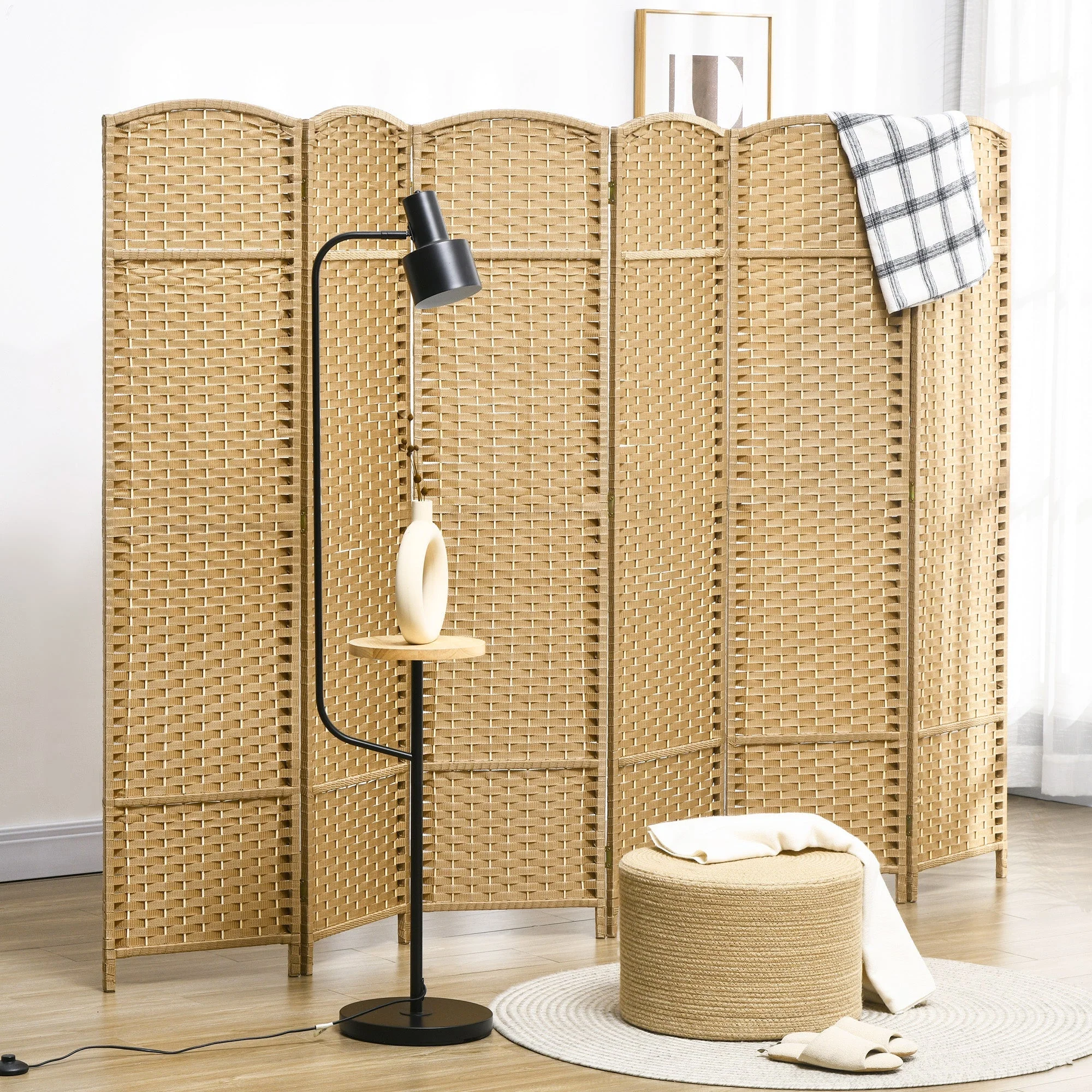 Folding Screen, 6 Panels, Room Divider, Natural Bamboo - Image 2