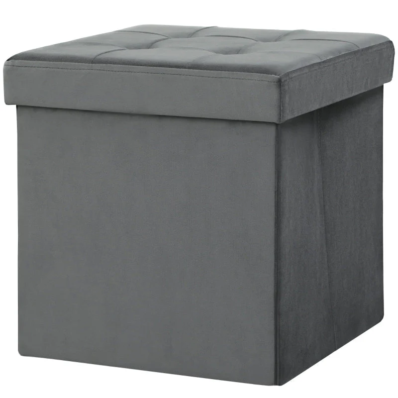 Folding Storage Stool with Storage Box, Foam, MDF, Grey - Image 2