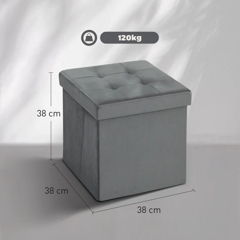 Folding Storage Stool with Storage Box, Foam, MDF, Grey - Image 3