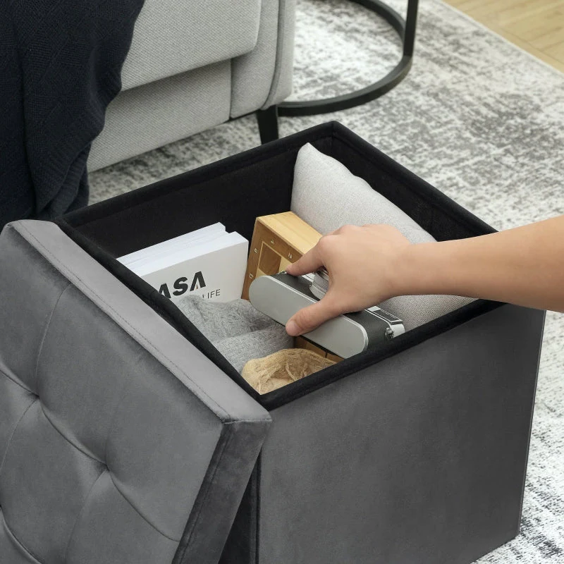 Folding Storage Stool with Storage Box, Foam, MDF, Grey - Image 7