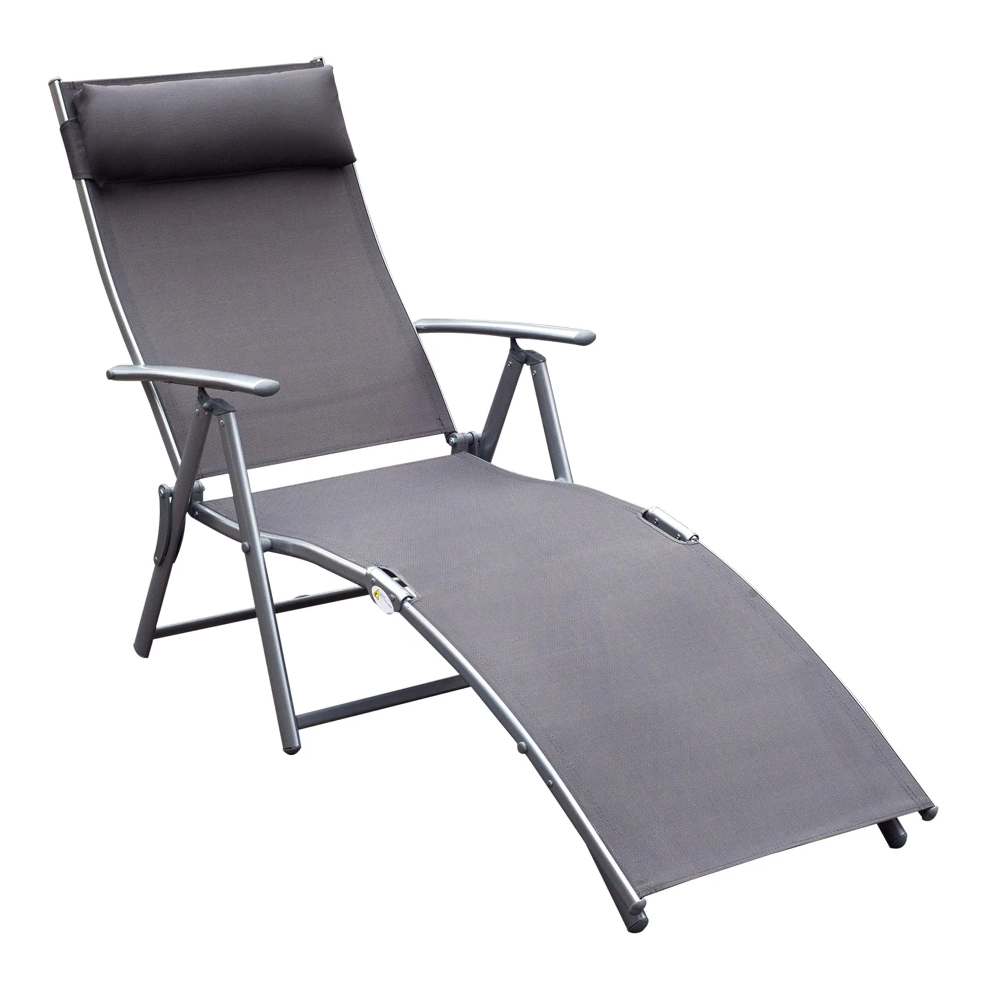 Folding Sun Lounger Deck Chair with Cushion, 7-Position Adjustable - Grey - Image 2