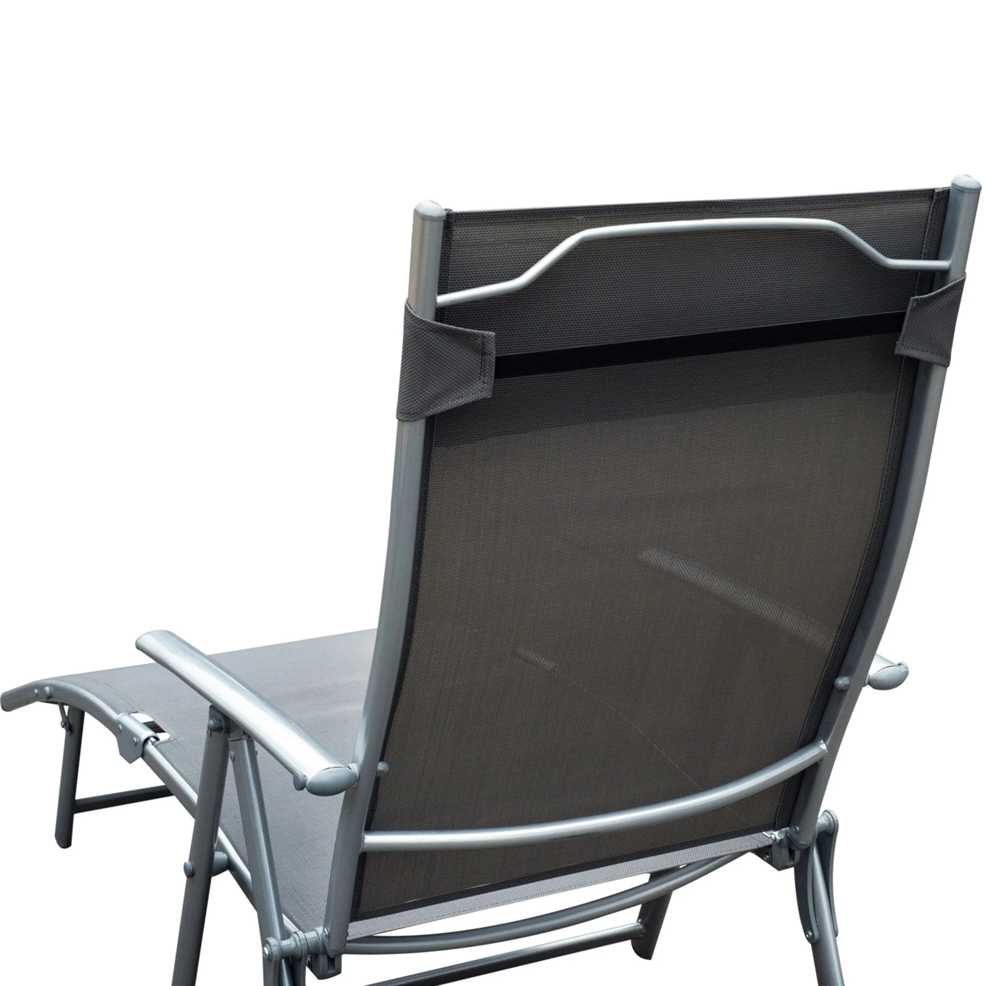 Folding Sun Lounger Deck Chair with Cushion, 7-Position Adjustable - Grey - Image 7