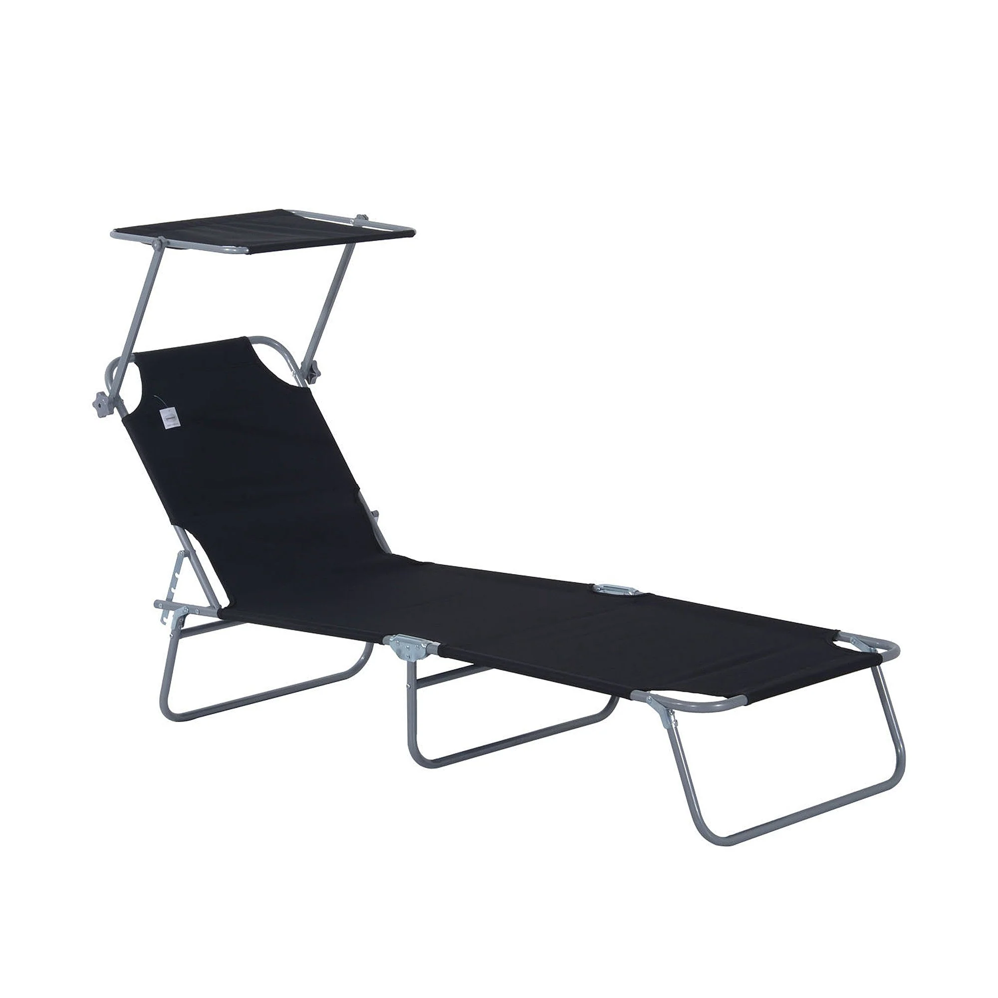Folding Sun Lounger with Sunshade, 187x58x36 cm, Black - Image 2