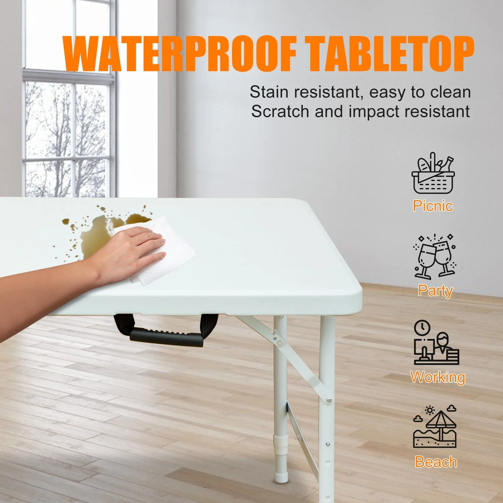 Folding Table 125cm Adjustable Height 135KG Capacity White - Image 4
